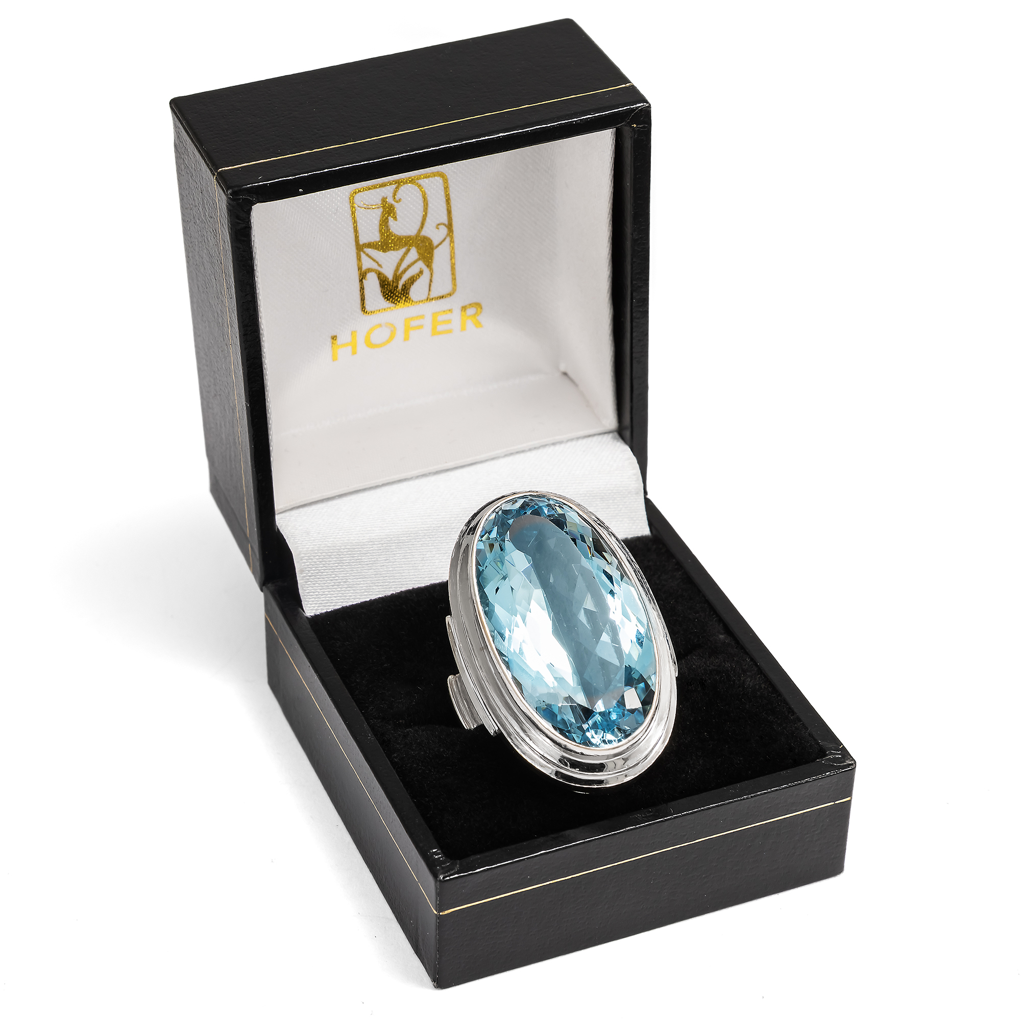 Glamorous Aquamarine & White Gold Cocktail Ring, c. 1960 Glamorous Aquamarine & White Gold Cocktail Ring, c. 1960