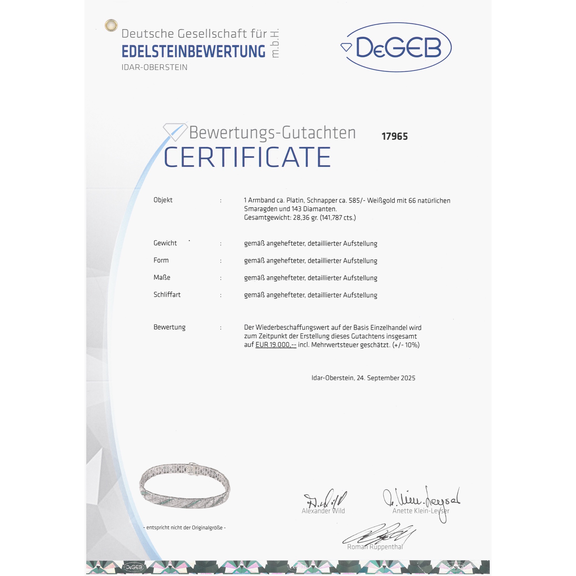 Elegantes Art Déco „Line Bracelet“ mit Diamanten & Smaragden, um 1925 Elegantes Art Déco „Line Bracelet“ mit Diamanten & Smaragden, um 1925