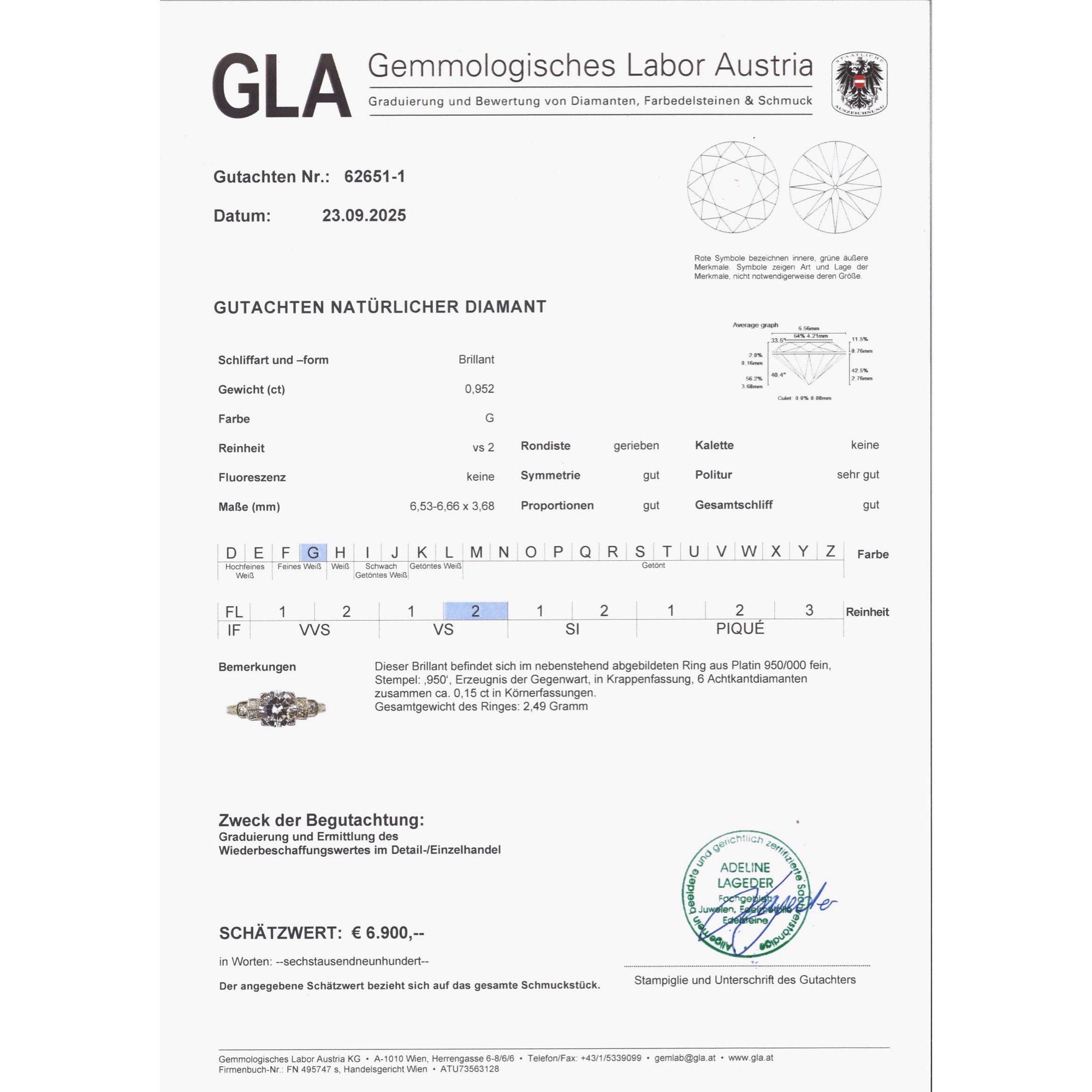 Elegant Platinum Ring with a 0.95 ct Brilliant-Cut Diamond Solitaire, from our Workshop Elegant Platinum Ring with a 0.95 ct Brilliant-Cut Diamond Solitaire, from our Workshop