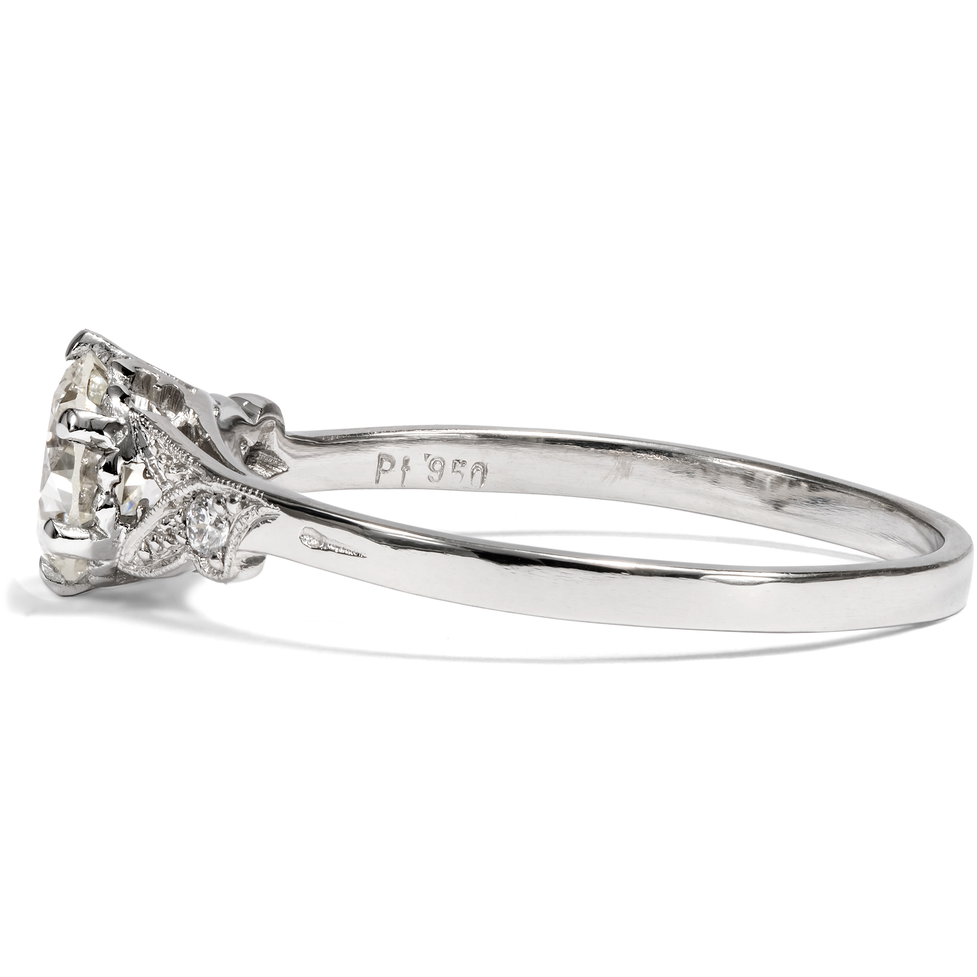 Delicate Ring From Our Workshop with 0.79 ct Vintage Diamond in Platinum Delicate Ring From Our Workshop with 0.79 ct Vintage Diamond in Platinum