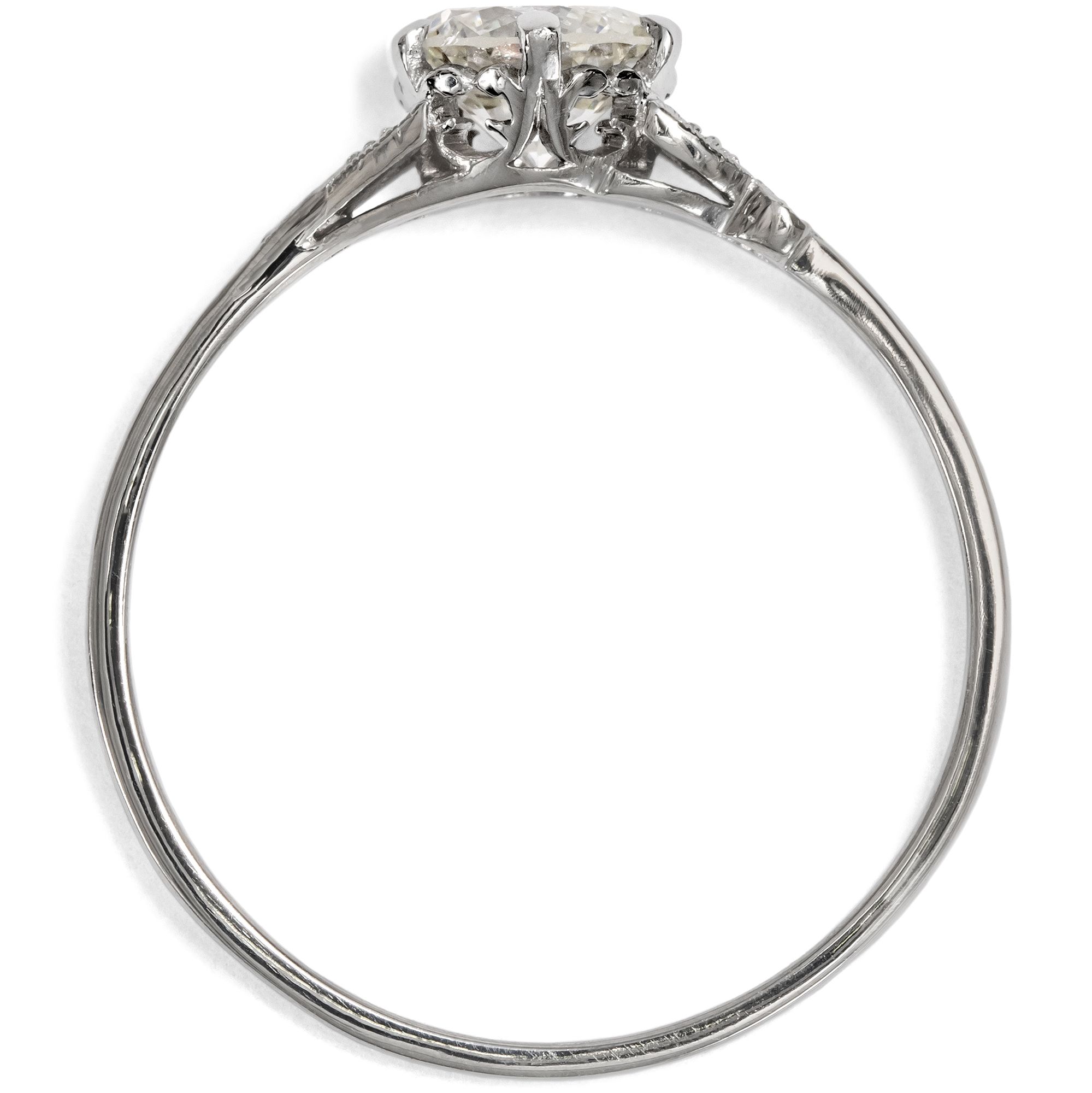Delicate Ring From Our Workshop with 0.79 ct Vintage Diamond in Platinum Delicate Ring From Our Workshop with 0.79 ct Vintage Diamond in Platinum