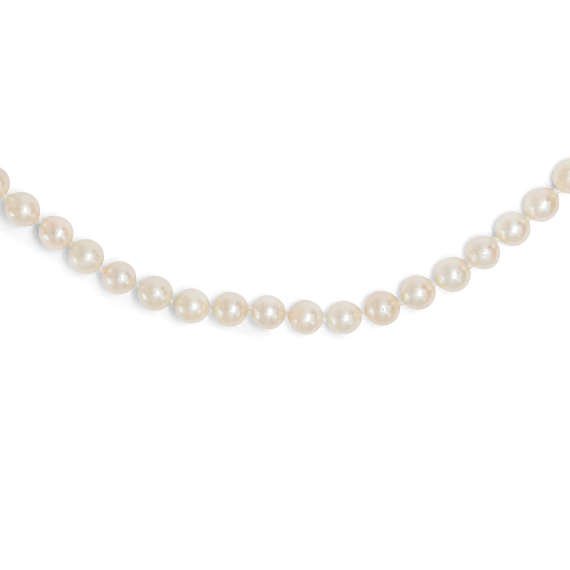 Schönes vintage Collier aus Akoyaperlen mit Silberschließe, um 1970 Schönes vintage Collier aus Akoyaperlen mit Silberschließe, um 1970