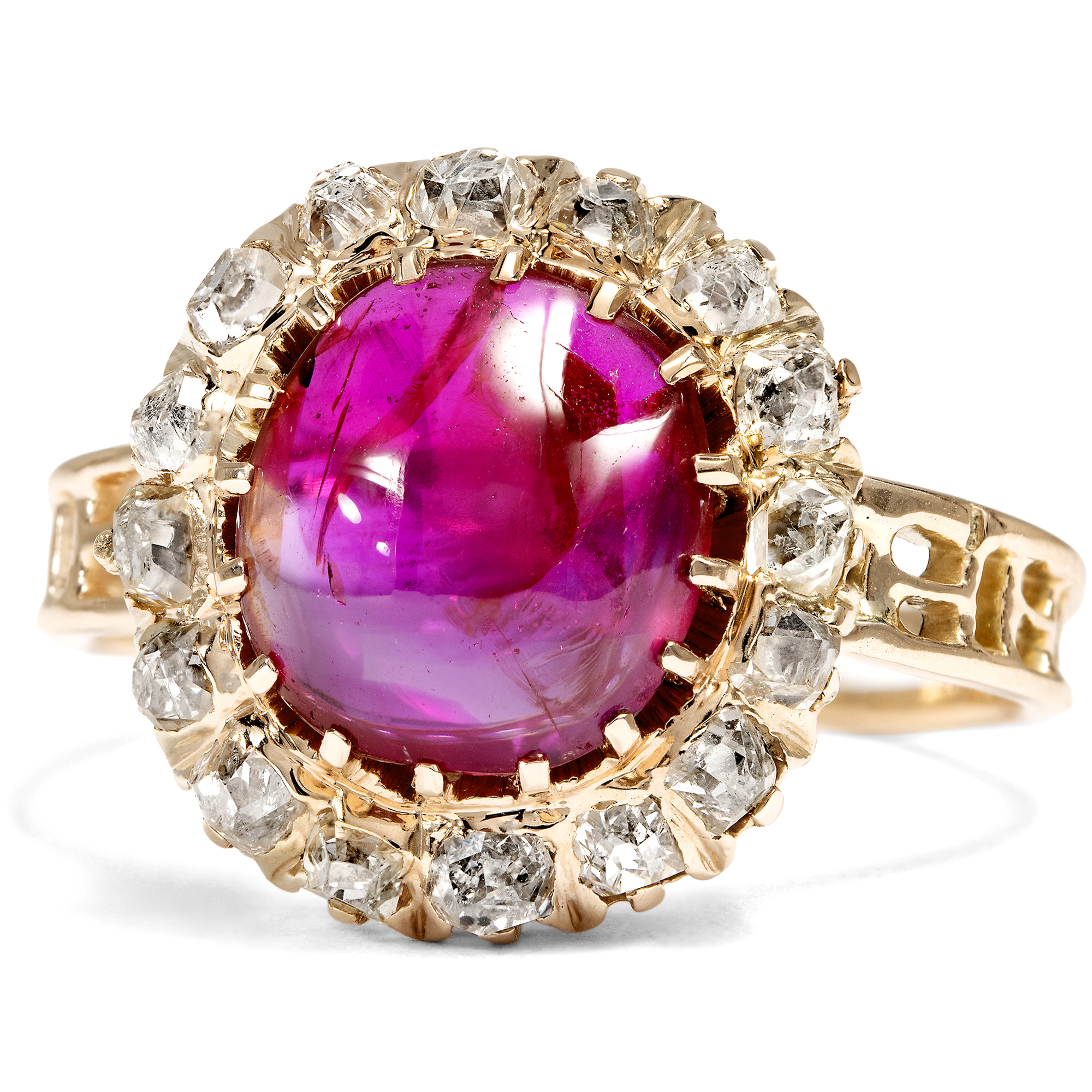 Kostbarer Ring mit unbehandeltem Rubin aus Burma & Diamanten in Roségold, um 1890 Kostbarer Ring mit unbehandeltem Rubin aus Burma & Diamanten in Roségold, um 1890