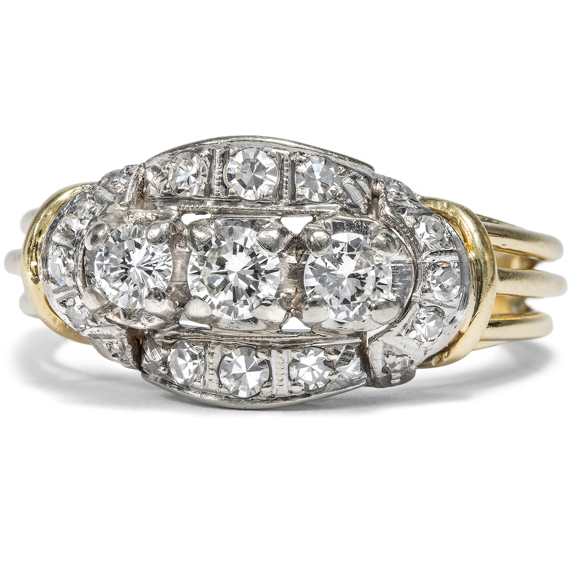 Vintage Ring with Diamonds in White and Yellow Gold, Julius Graef, c. 1960 Vintage Ring with Diamonds in White and Yellow Gold, Julius Graef, c. 1960