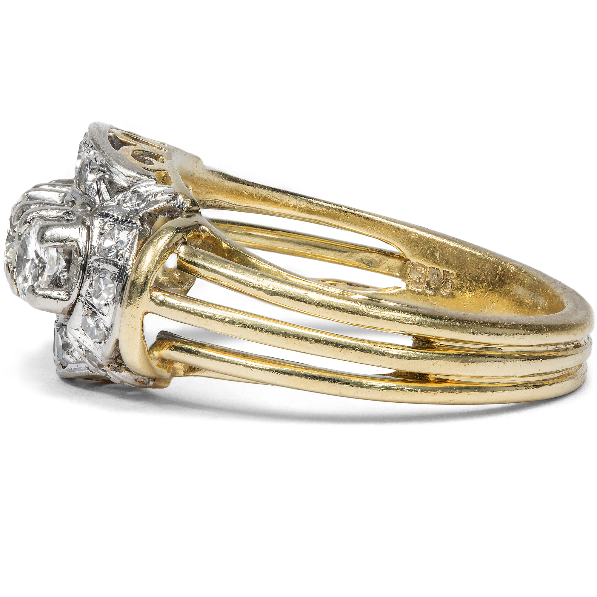 Vintage Ring with Diamonds in White and Yellow Gold, Julius Graef, c. 1960 Vintage Ring with Diamonds in White and Yellow Gold, Julius Graef, c. 1960