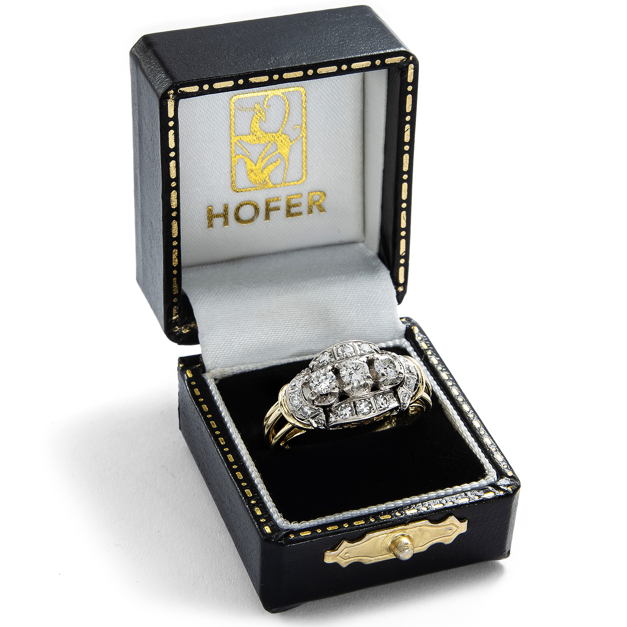 Vintage Ring with Diamonds in White and Yellow Gold, Julius Graef, c. 1960 Vintage Ring with Diamonds in White and Yellow Gold, Julius Graef, c. 1960