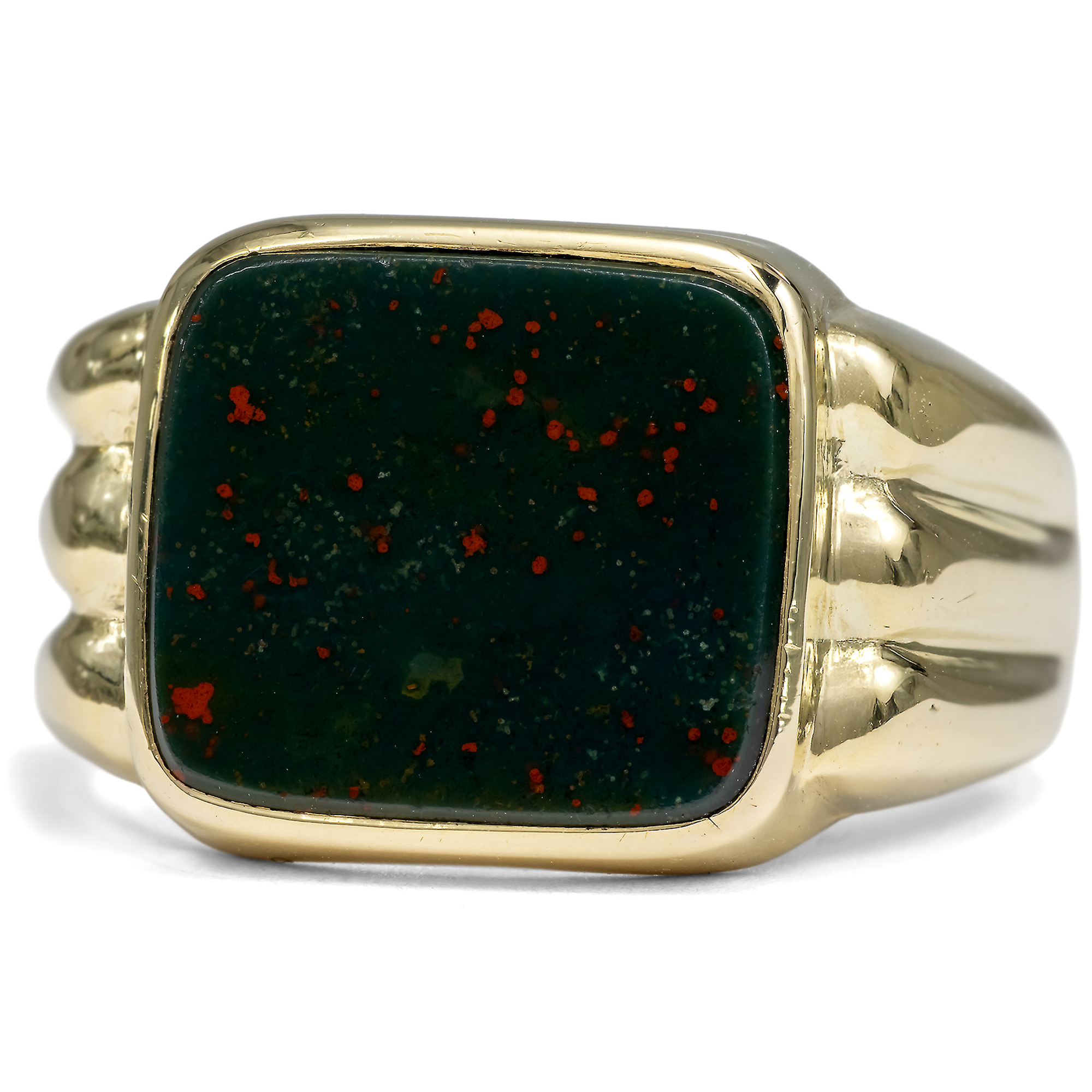 Schöner vintage Siegelring mit Heliotrop in Gold, Deutschland um 1950 Schöner vintage Siegelring mit Heliotrop in Gold, Deutschland um 1950