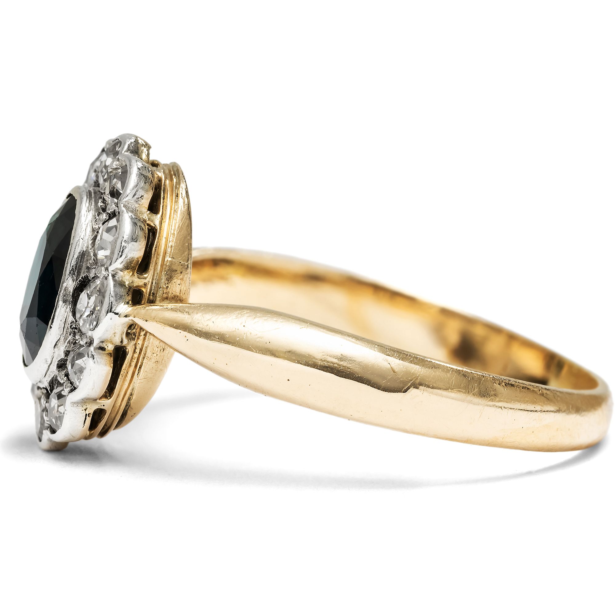 Antiker „Entourage“-Ring mit Saphir & Diamanten in Gold & Silber, um 1900 Antiker „Entourage“-Ring mit Saphir & Diamanten in Gold & Silber, um 1900