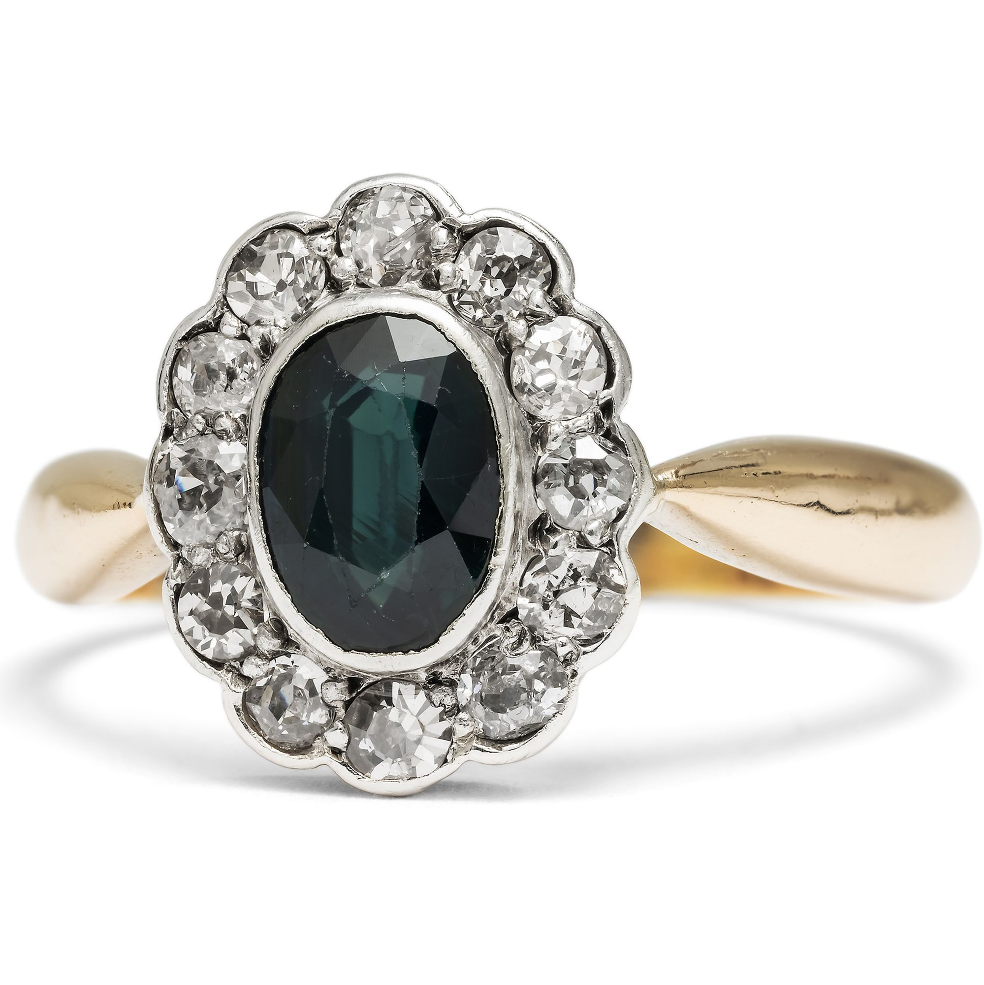 Antiker „Entourage“-Ring mit Saphir & Diamanten in Gold & Silber, um 1900 Antiker „Entourage“-Ring mit Saphir & Diamanten in Gold & Silber, um 1900