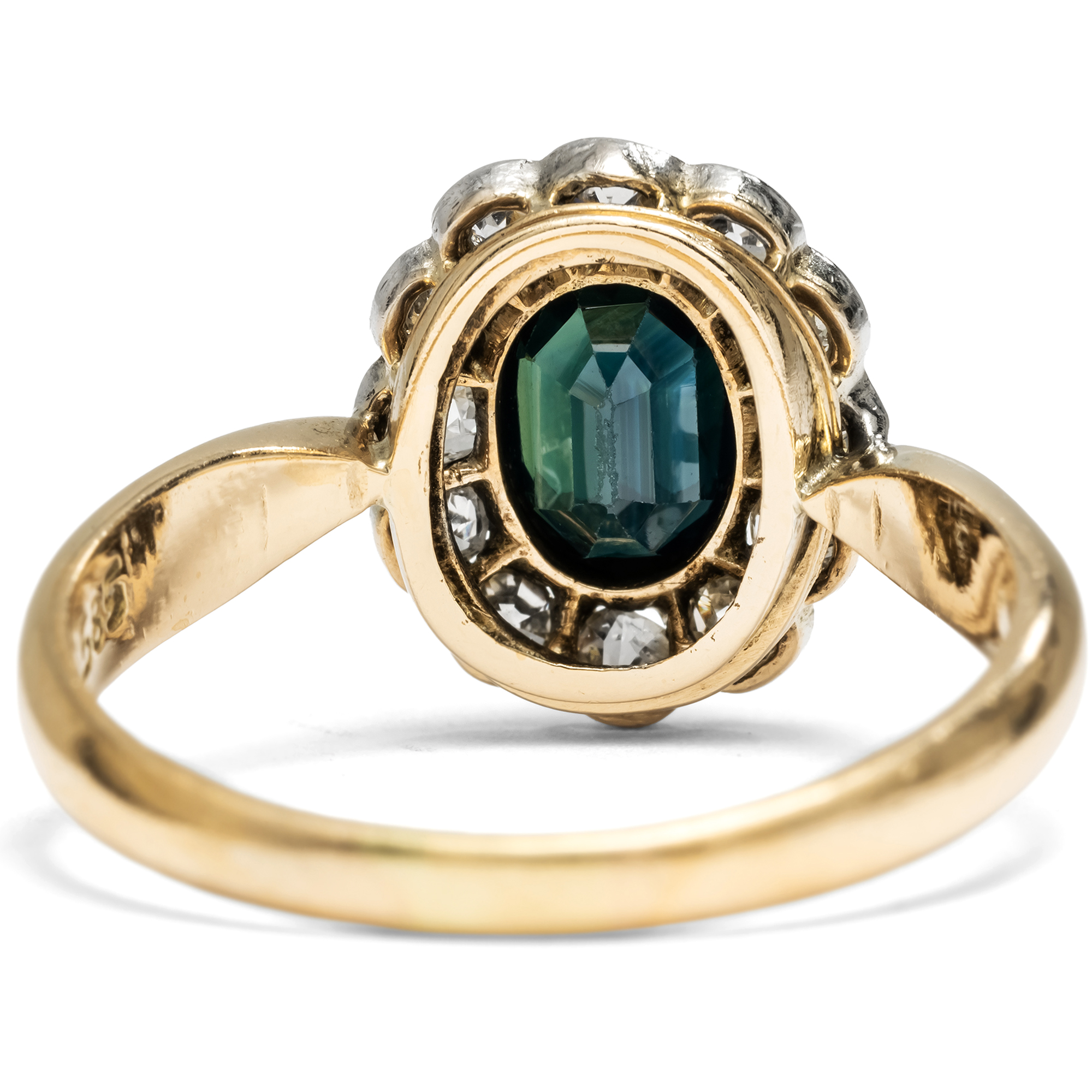 Antiker „Entourage“-Ring mit Saphir & Diamanten in Gold & Silber, um 1900 Antiker „Entourage“-Ring mit Saphir & Diamanten in Gold & Silber, um 1900