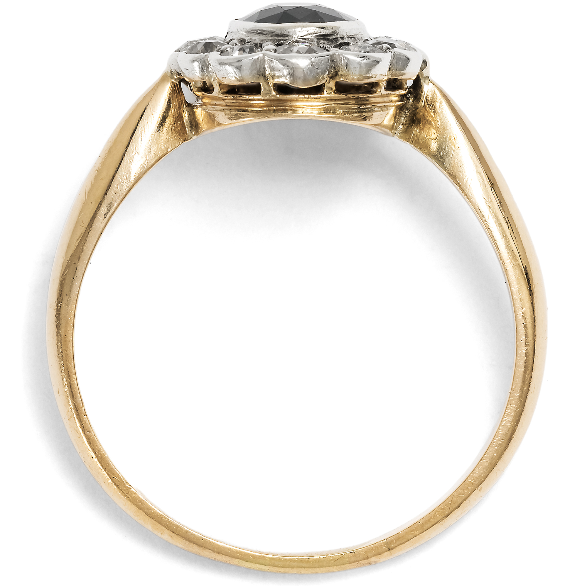 Antiker „Entourage“-Ring mit Saphir & Diamanten in Gold & Silber, um 1900 Antiker „Entourage“-Ring mit Saphir & Diamanten in Gold & Silber, um 1900