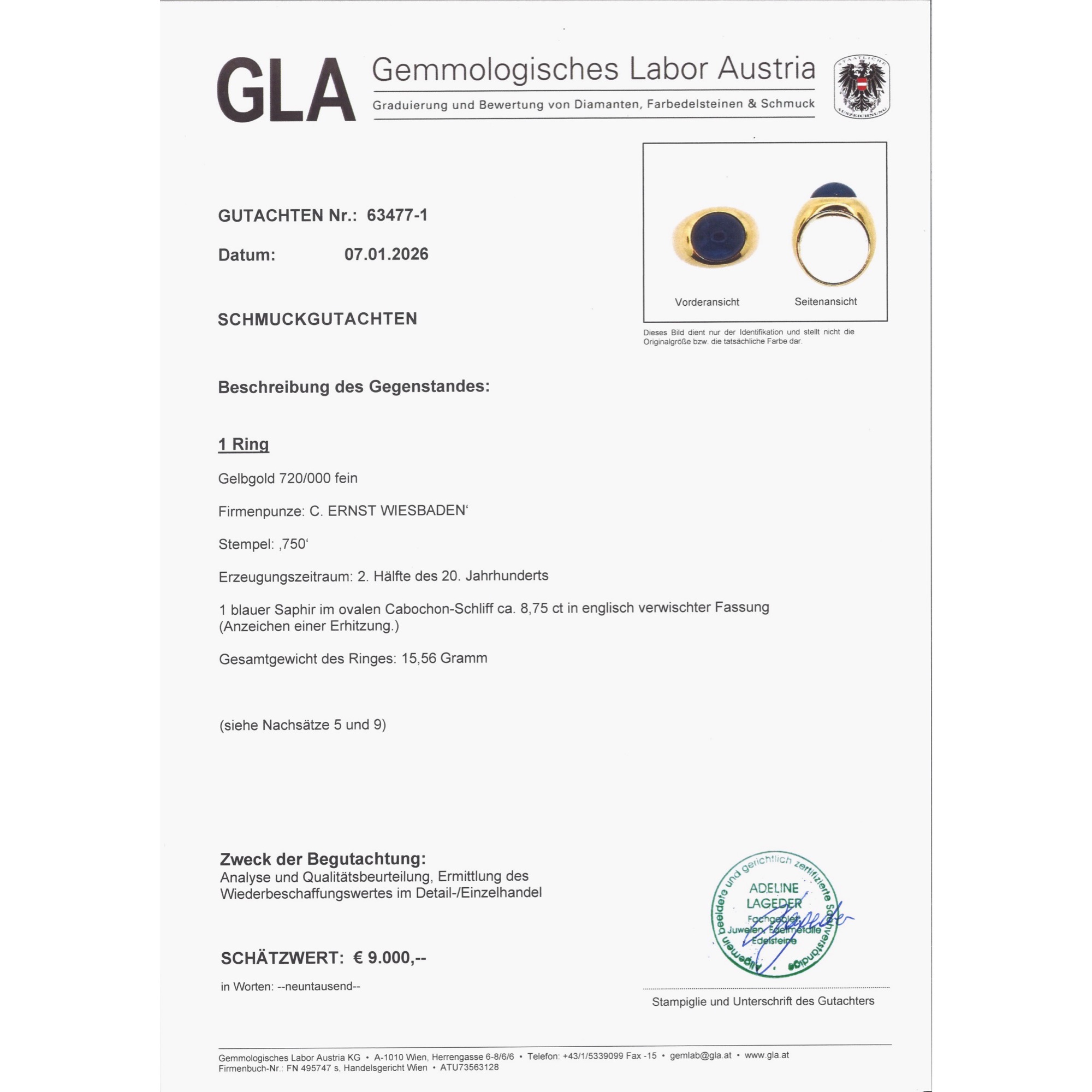 Hochwertiger Bandring aus Gold mit großem Saphircabochon, Carl Ernst, Wiesbaden um 1960 Hochwertiger Bandring aus Gold mit großem Saphircabochon, Carl Ernst, Wiesbaden um 1960