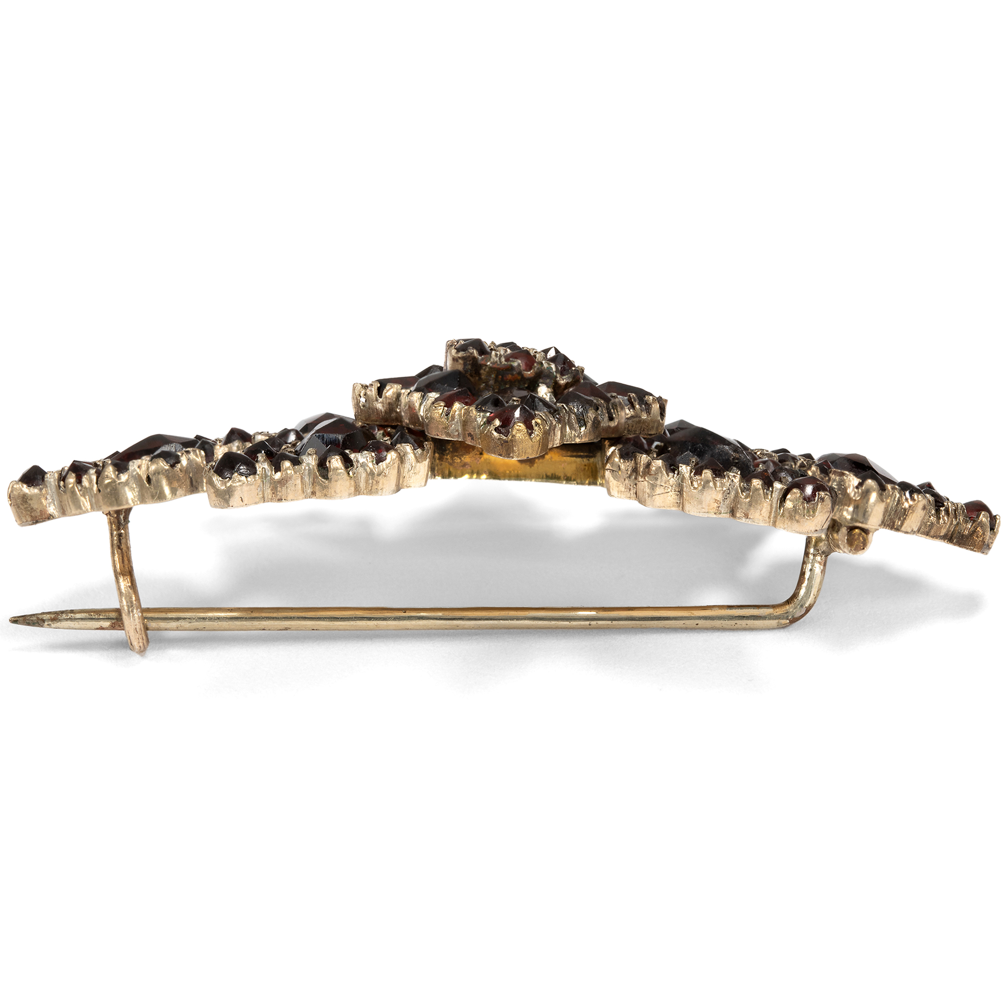 Elongated Antique Brooch Made of Bohemian Garnets, c. 1880 Elongated Antique Brooch Made of Bohemian Garnets, c. 1880