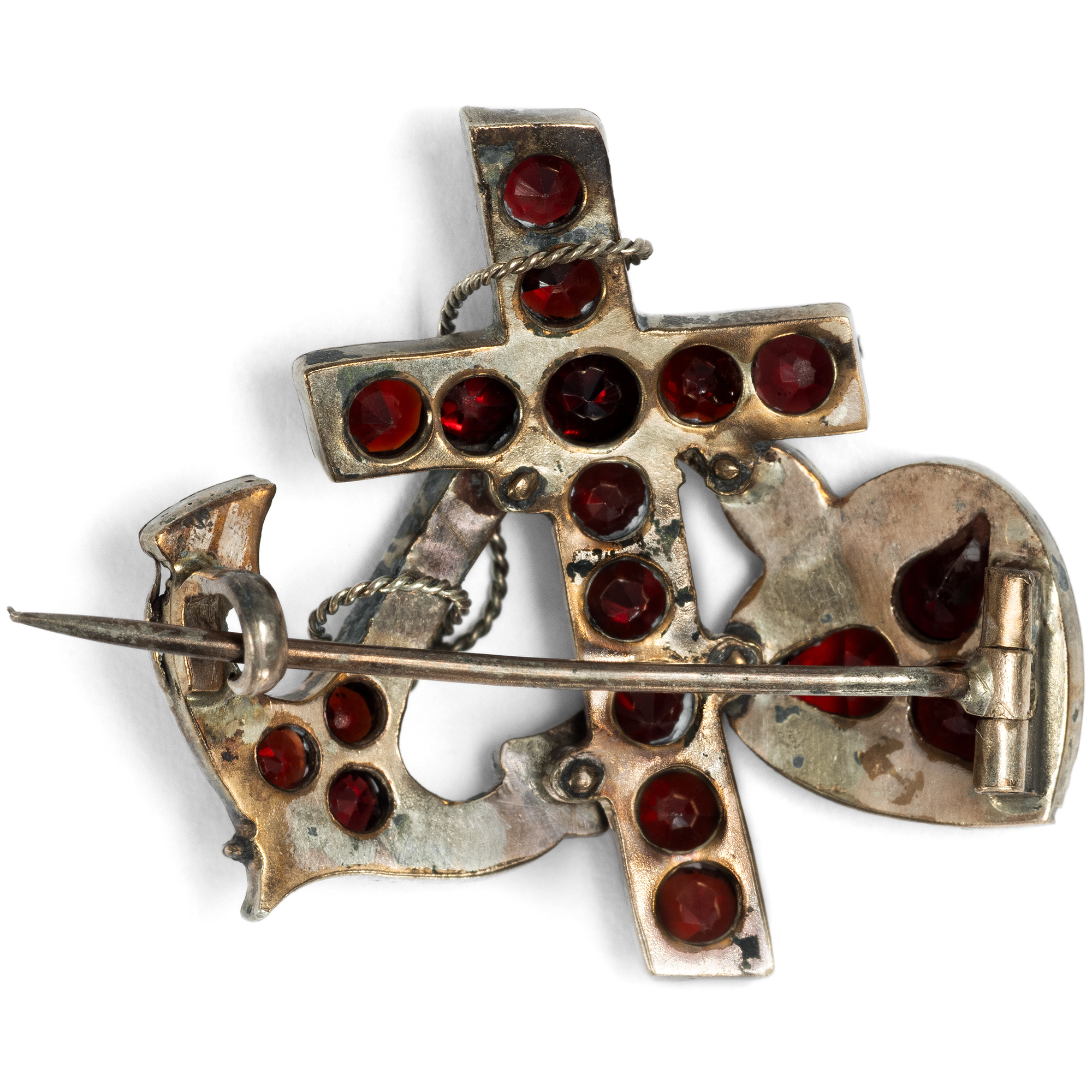 Antike Brosche mit böhmischen Granaten in vergoldetem Tombak, um 1900 Antike Brosche mit böhmischen Granaten in vergoldetem Tombak, um 1900