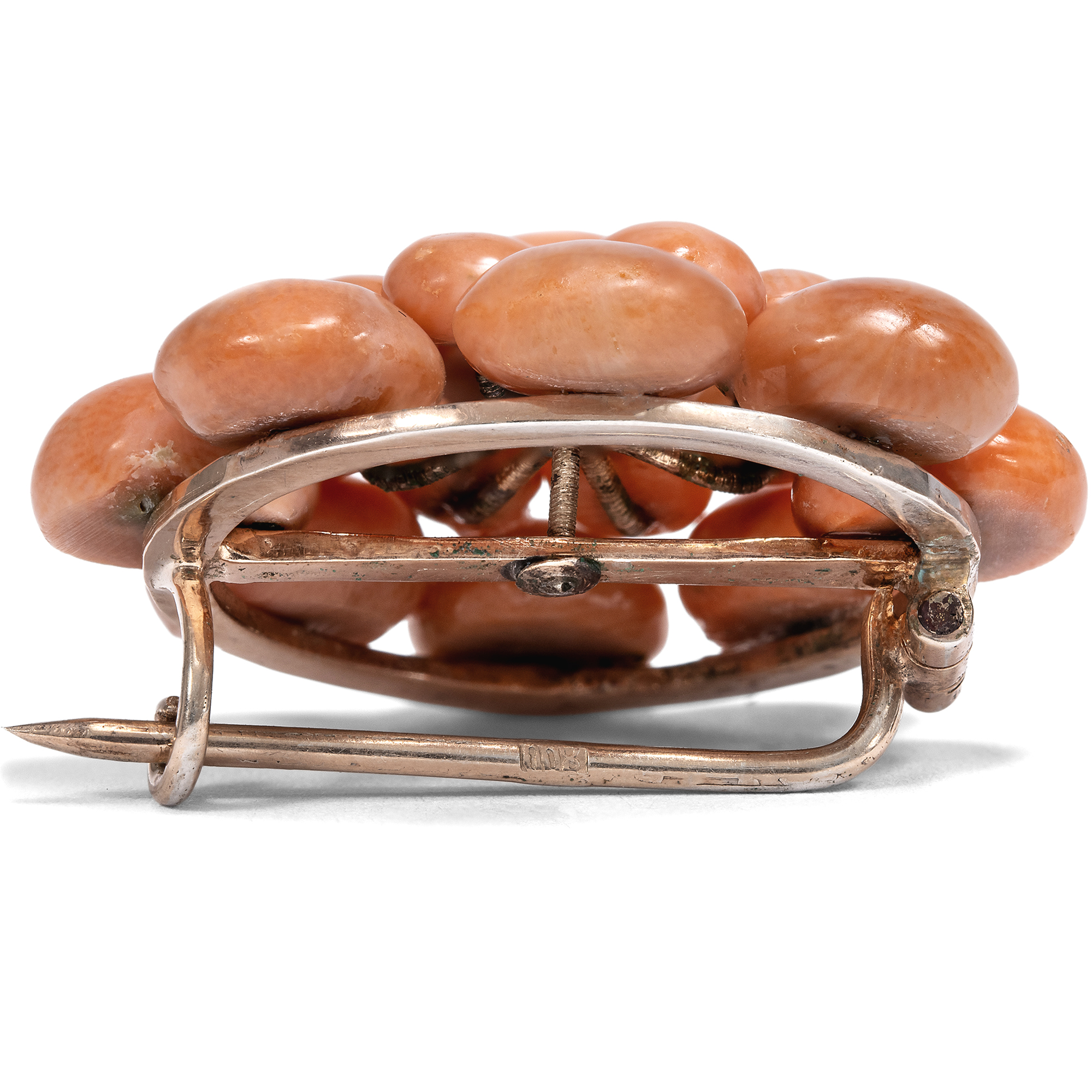 Niedliche antike Brosche aus Iachsfarbenen „Sciacca“-Korallen, Italien um 1890 Niedliche antike Brosche aus Iachsfarbenen „Sciacca“-Korallen, Italien um 1890