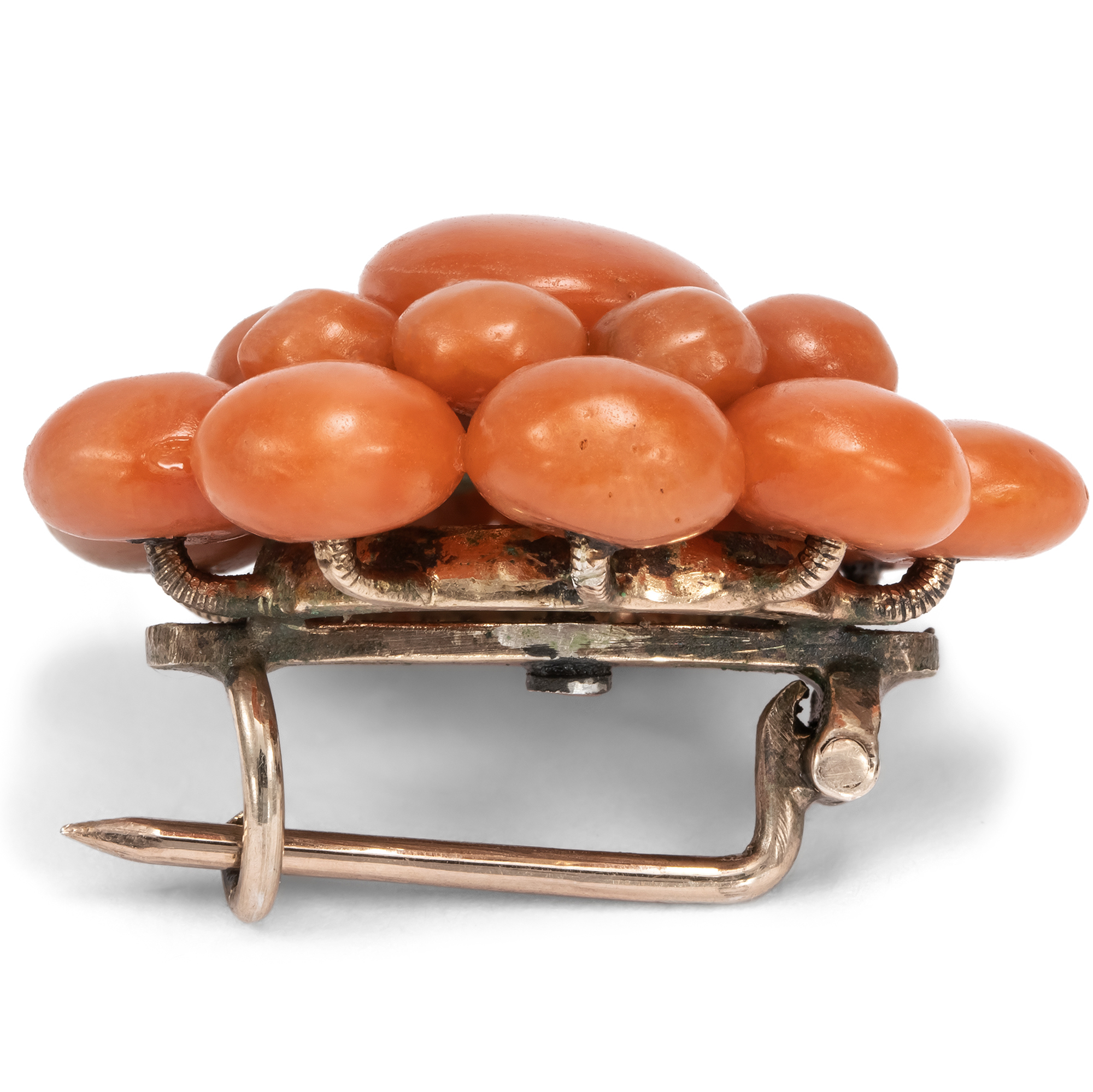 Small Coral & Gilt Silver Brooch, c. 1890 Small Coral & Gilt Silver Brooch, c. 1890