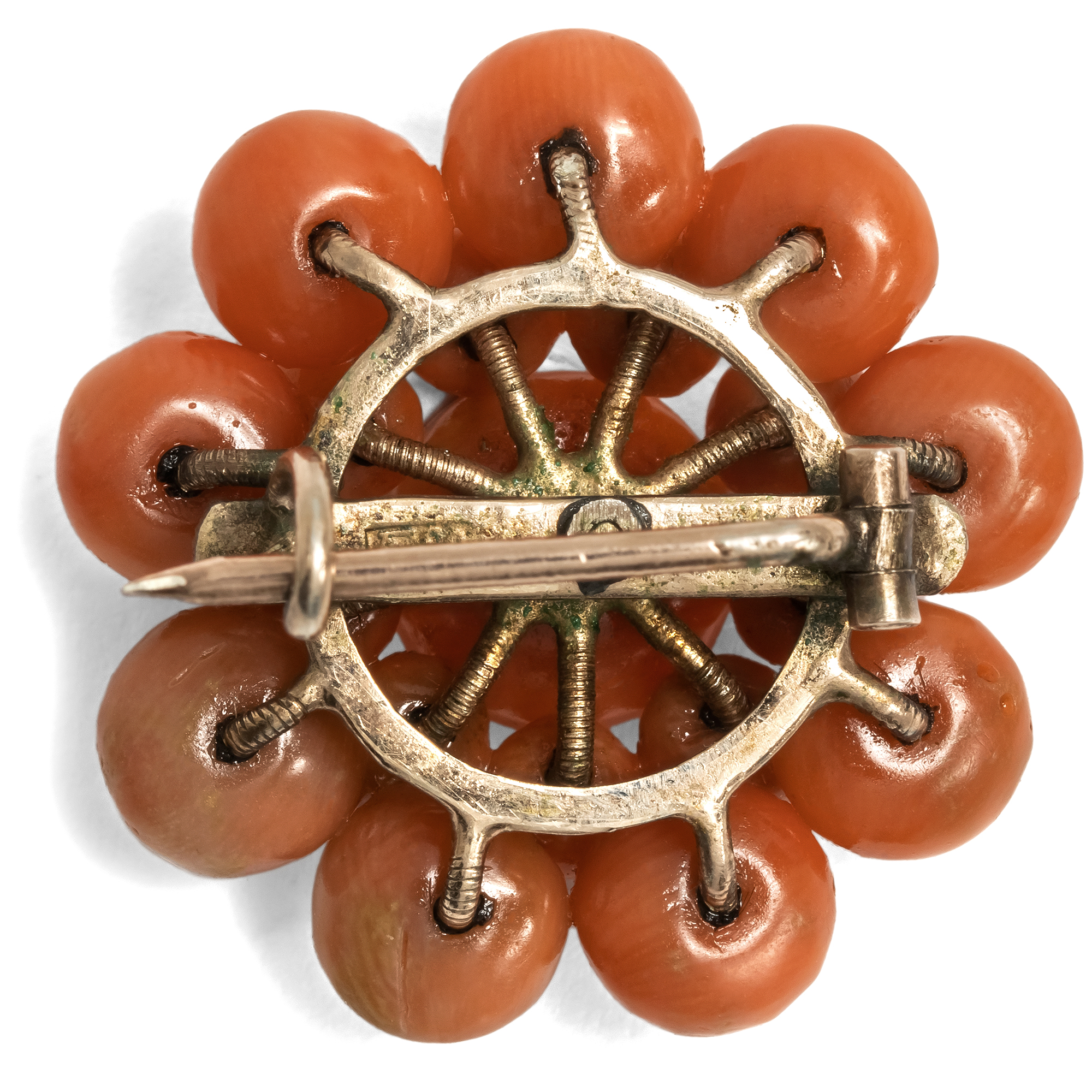 Small Coral & Gilt Silver Brooch, c. 1890 Small Coral & Gilt Silver Brooch, c. 1890