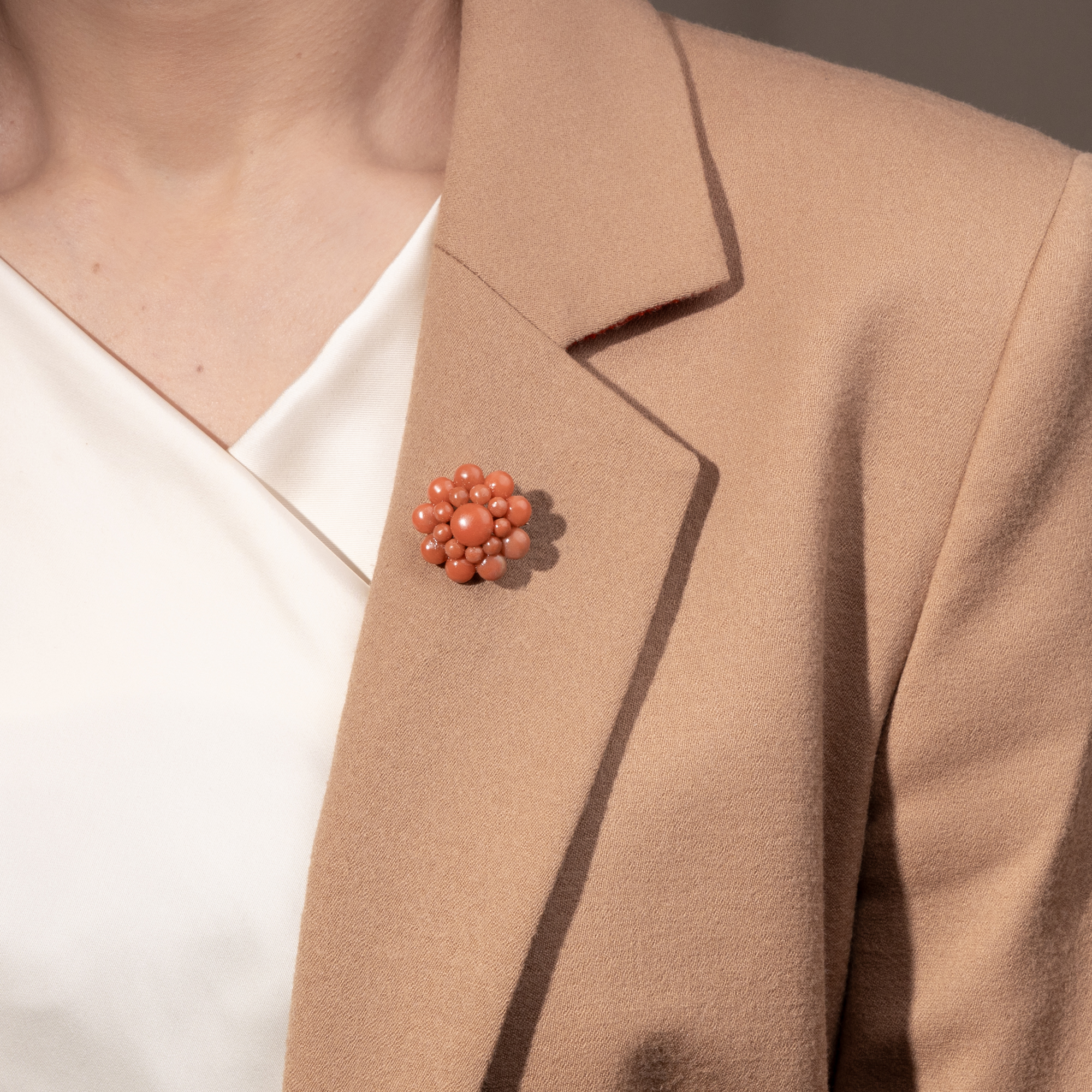 Small Coral & Gilt Silver Brooch, c. 1890 Small Coral & Gilt Silver Brooch, c. 1890