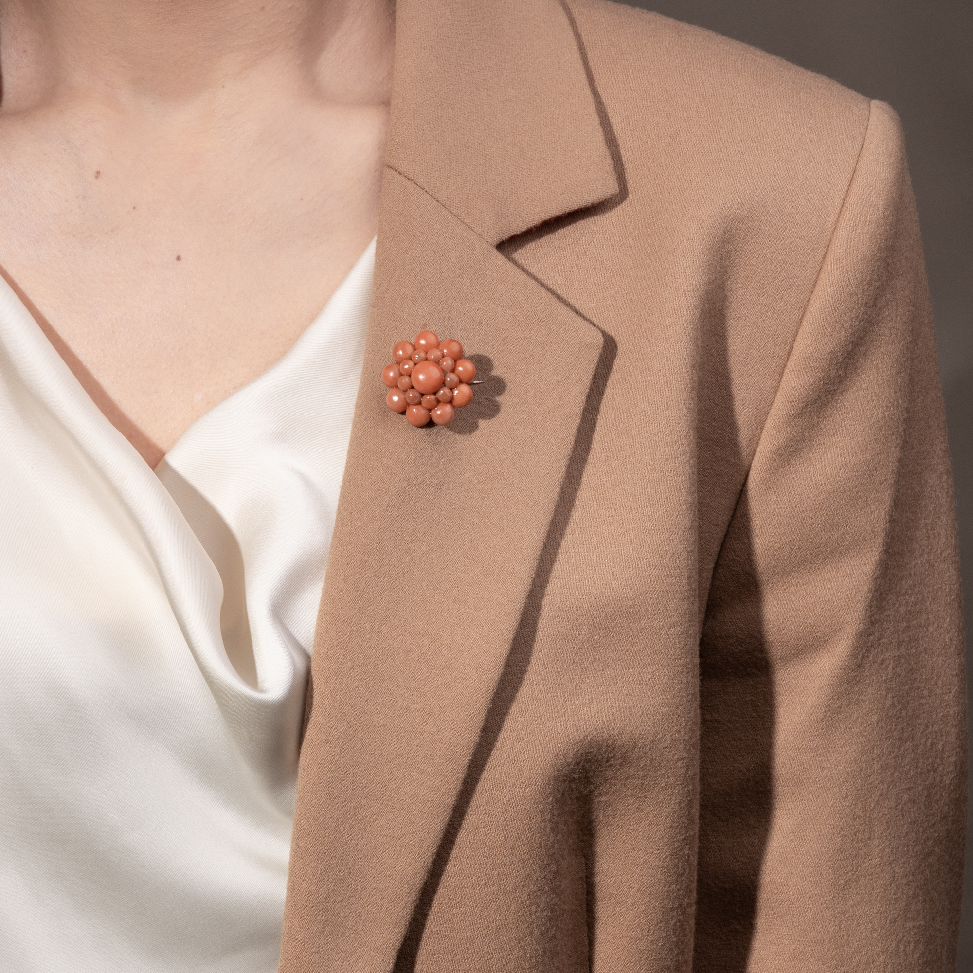 Antique Brooch Made of Italian Coral, c. 1880 Antique Brooch Made of Italian Coral, c. 1880