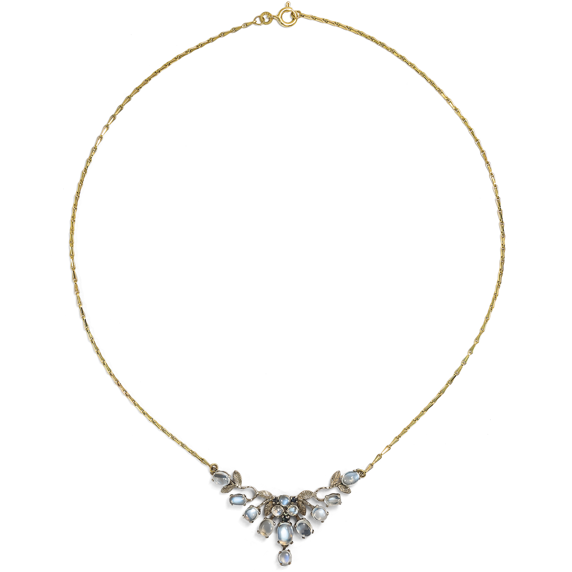 Vintage Silver & Gold Necklace with Moonstones & Sapphires, c. 1985 Vintage Silver & Gold Necklace with Moonstones & Sapphires, c. 1985