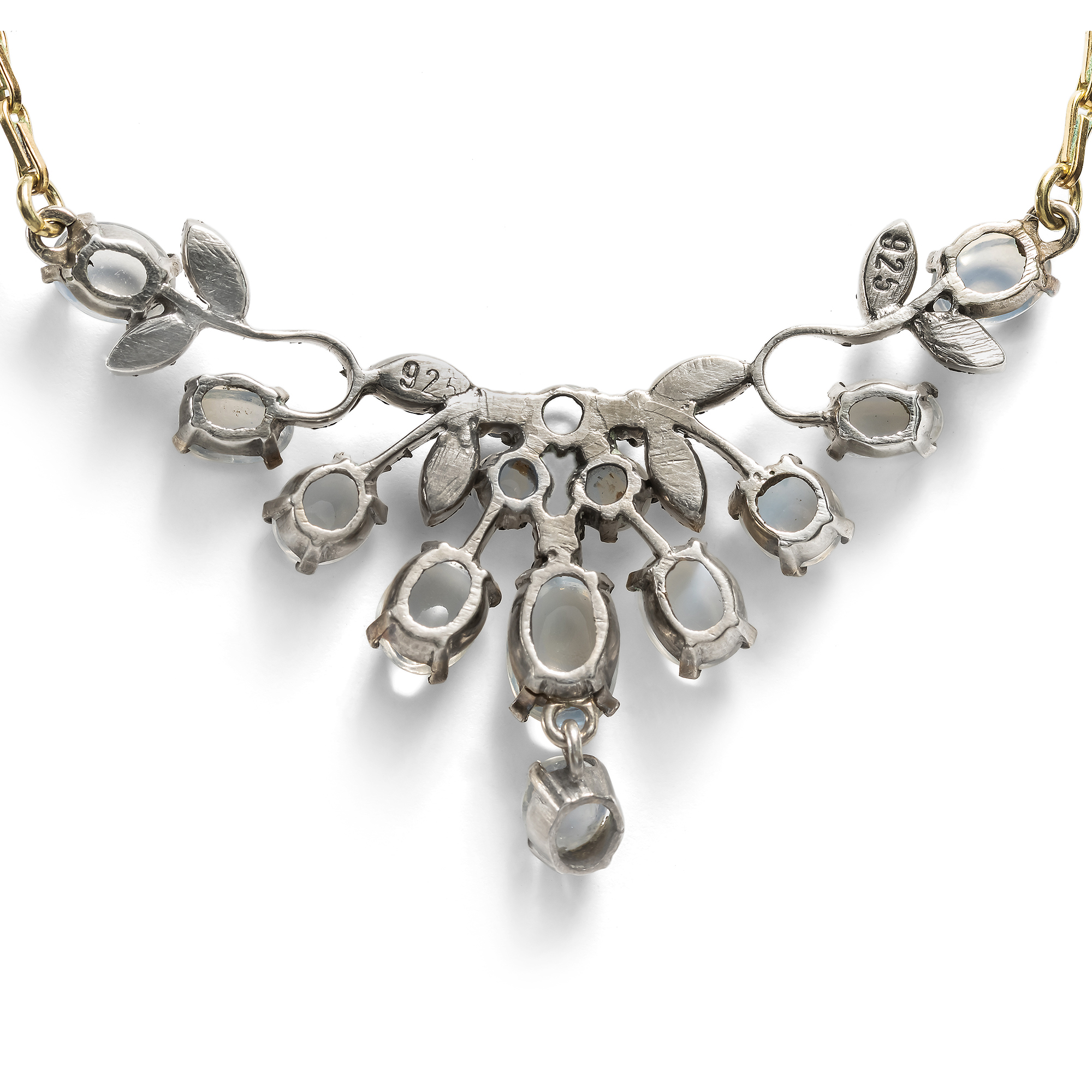 Vintage Silver & Gold Necklace with Moonstones & Sapphires, c. 1985 Vintage Silver & Gold Necklace with Moonstones & Sapphires, c. 1985