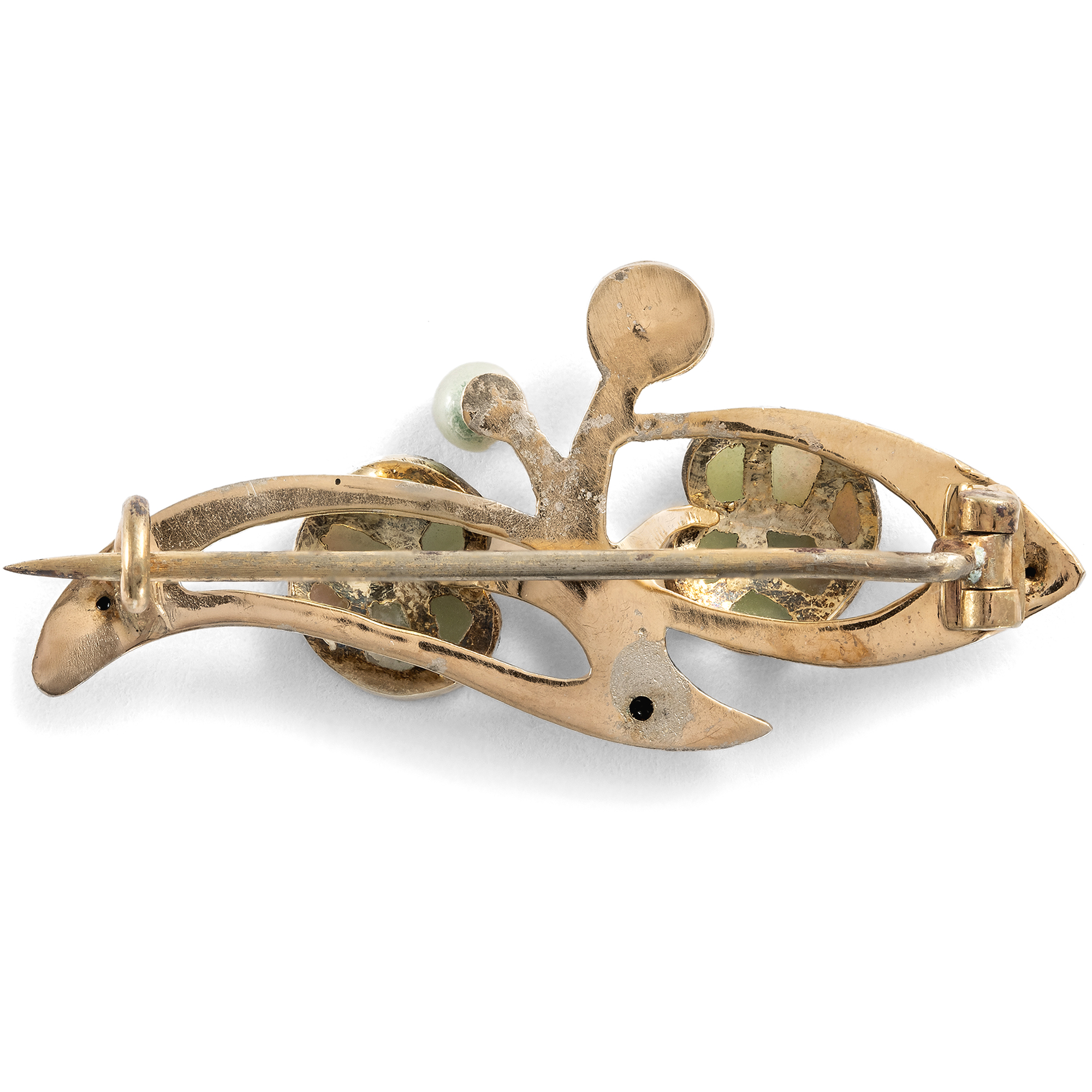 Antique Art Nouveau Brooch in Gold Doublé and Plique-à-Jour Enamel, Probably Pforzheim c. 1910 Antique Art Nouveau Brooch in Gold Doublé and Plique-à-Jour Enamel, Probably Pforzheim c. 1910