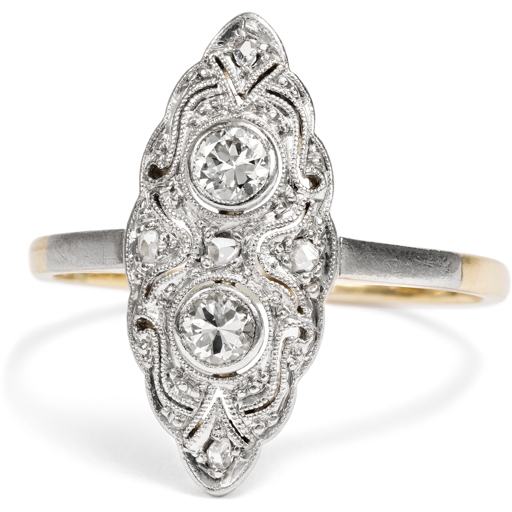 Feiner Ring des Art Déco aus Gold & Platin mit Diamanten, um 1930 Feiner Ring des Art Déco aus Gold & Platin mit Diamanten, um 1930