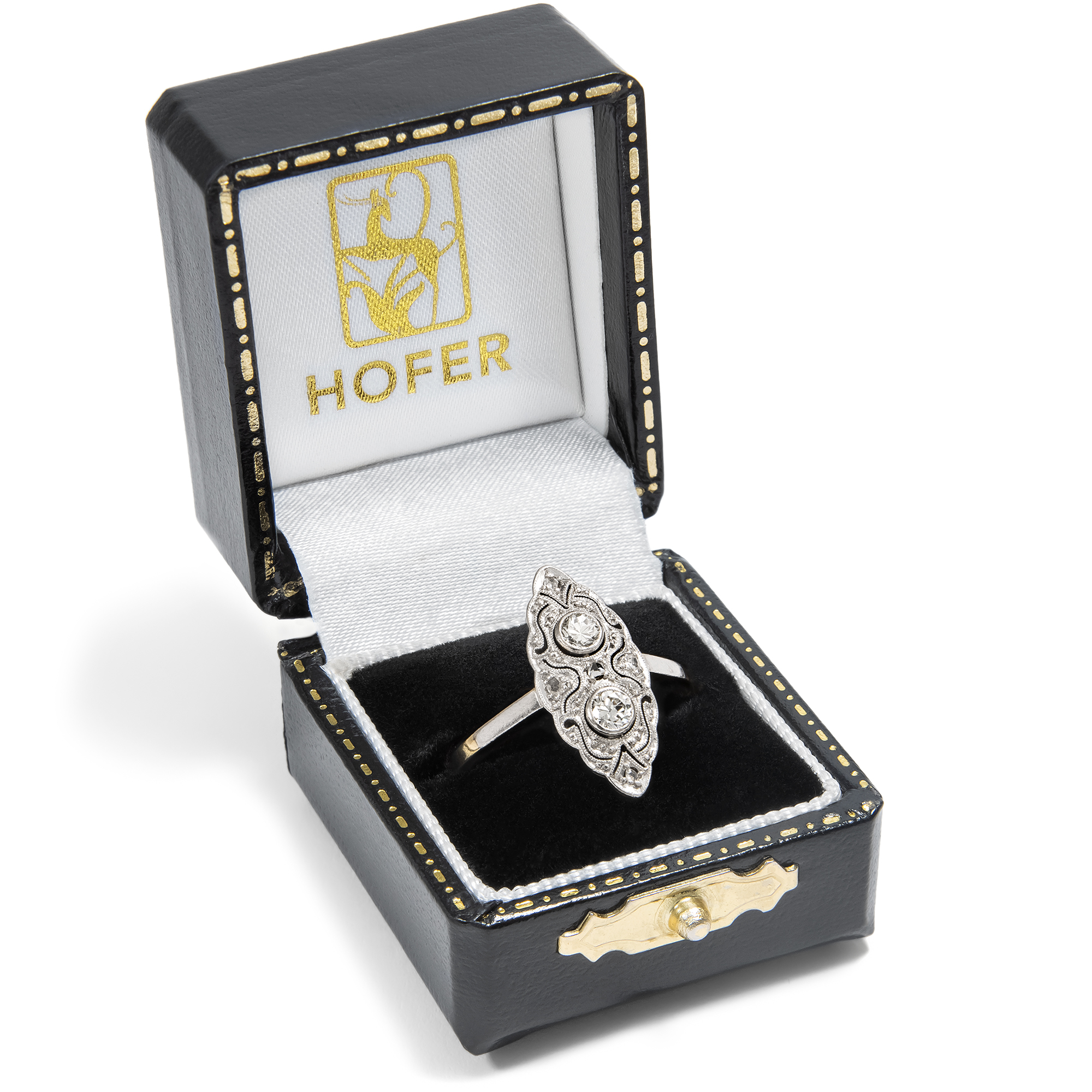 Feiner Ring des Art Déco aus Gold & Platin mit Diamanten, um 1930 Feiner Ring des Art Déco aus Gold & Platin mit Diamanten, um 1930