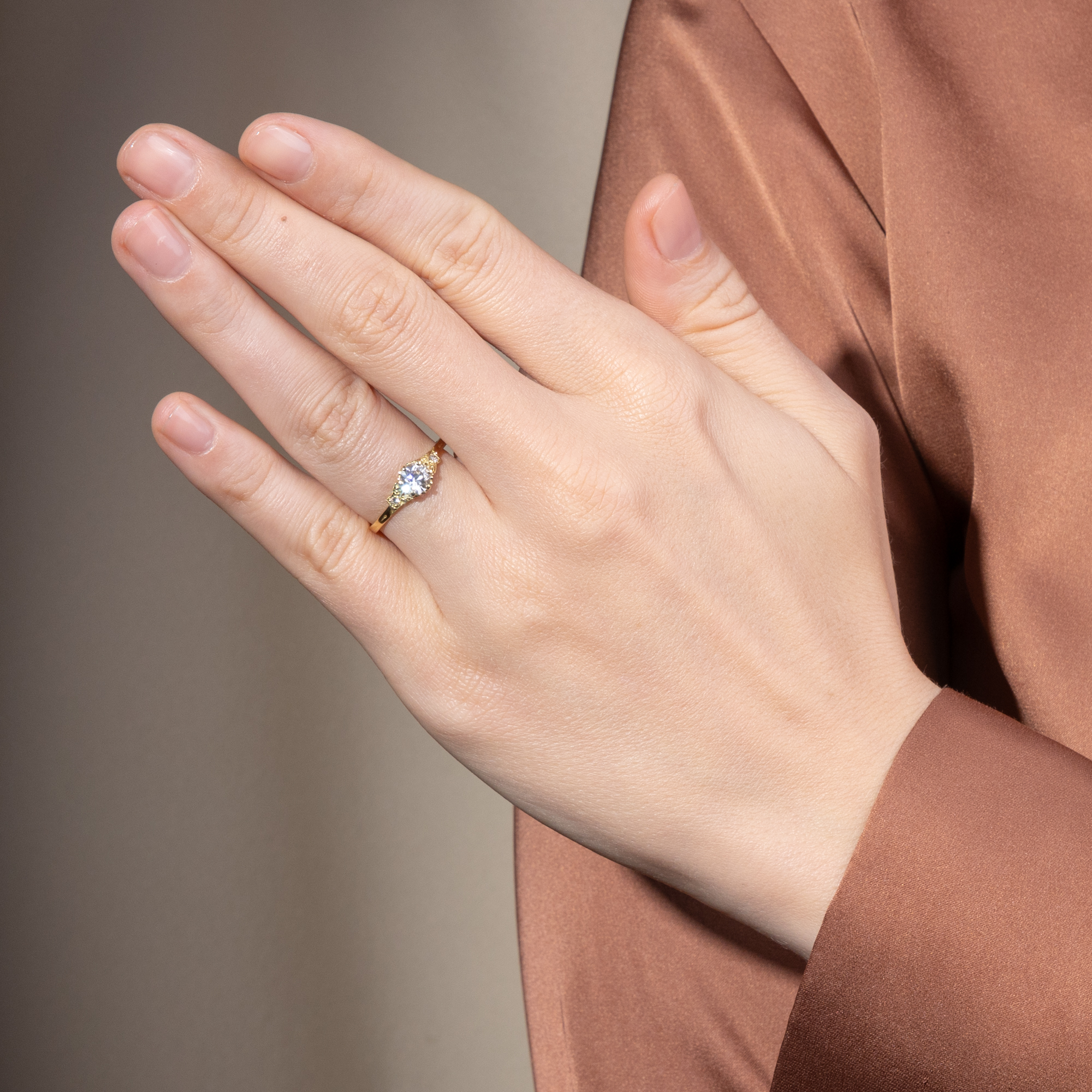 Unworn ring with champagne-colored 0.61 ct old-cut diamond from our workshop Unworn ring with champagne-colored 0.61 ct old-cut diamond from our workshop