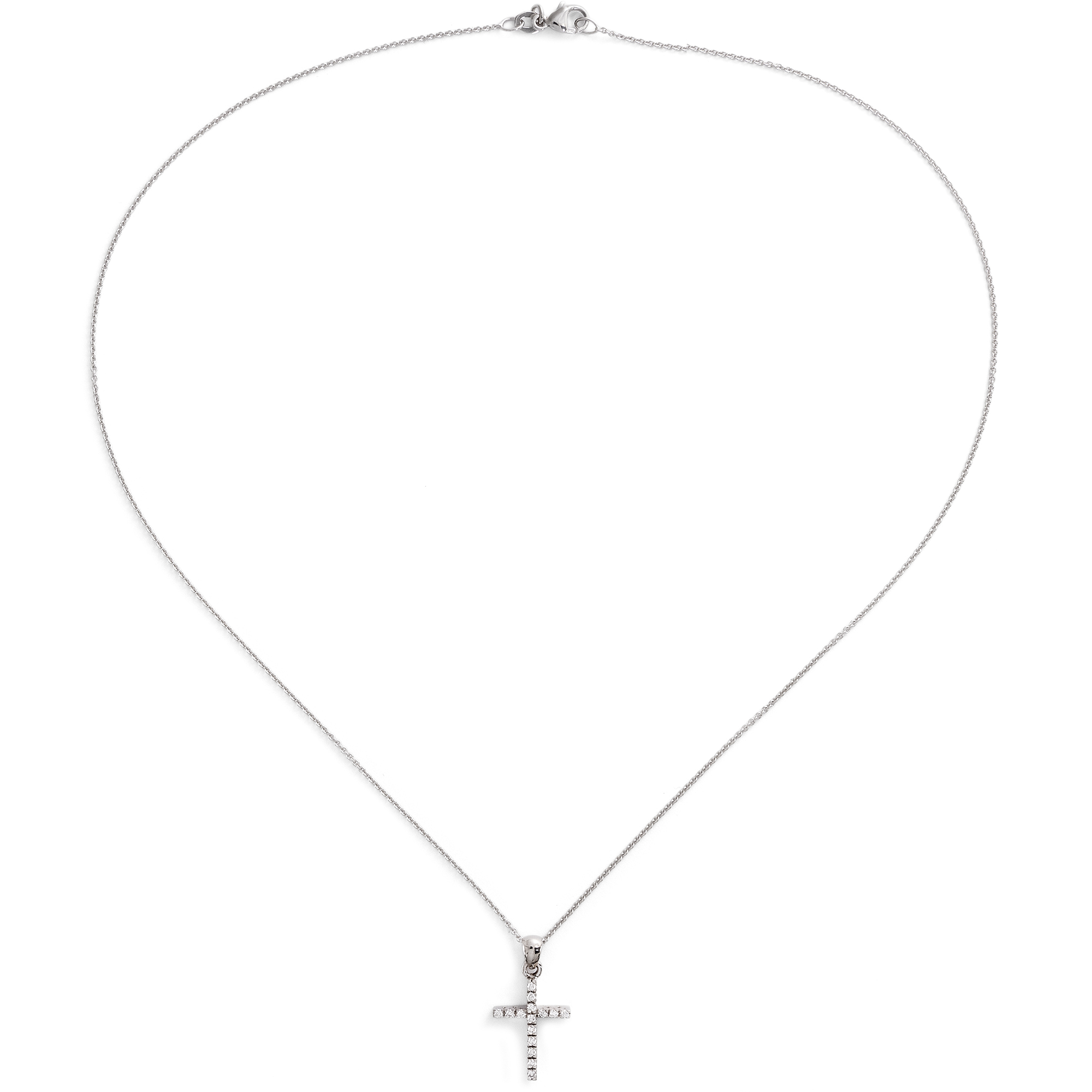 Zarter Kreuz-Anhänger aus Diamanten in Weißgold an Kette aus unserer Werkstatt Zarter Kreuz-Anhänger aus Diamanten in Weißgold an Kette aus unserer Werkstatt