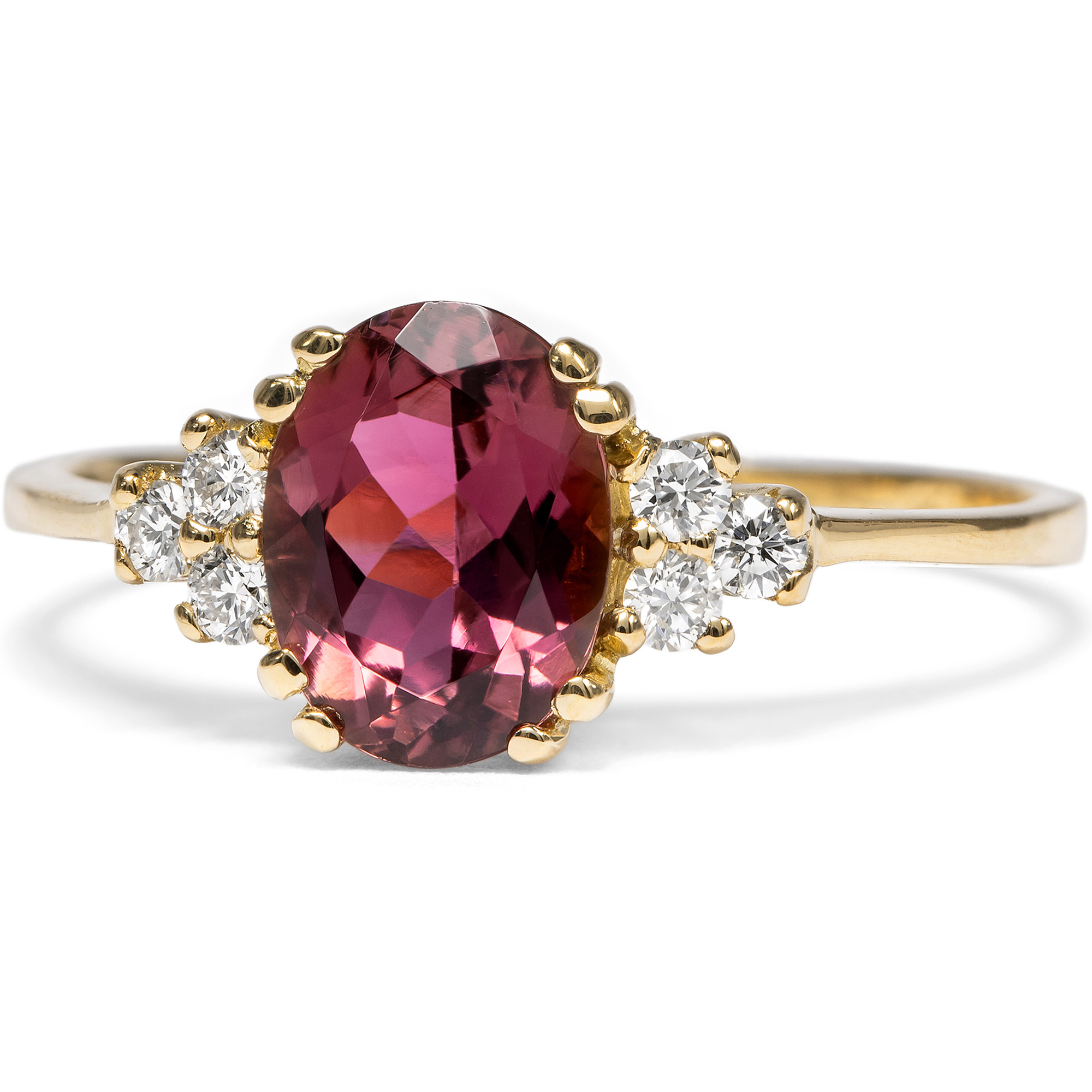 Feiner Ring mit violettrotem Turmalin & Diamanten in Gold aus unserer Werkstatt Feiner Ring mit violettrotem Turmalin & Diamanten in Gold aus unserer Werkstatt