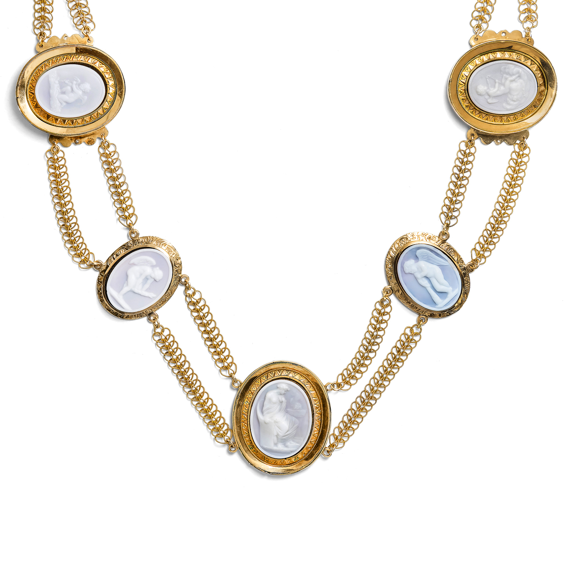 Romantisches Collier aus Gold mit Kameen aus Achat, um 1820 & später Romantisches Collier aus Gold mit Kameen aus Achat, um 1820 & später