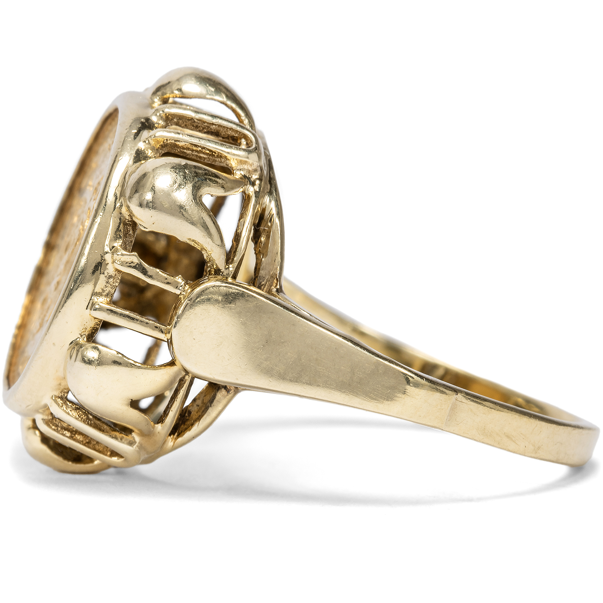 Ring With Dos Pesos Gold Coin From 1945 From Mexico, Germany Around 1955 Ring With Dos Pesos Gold Coin From 1945 From Mexico, Germany Around 1955