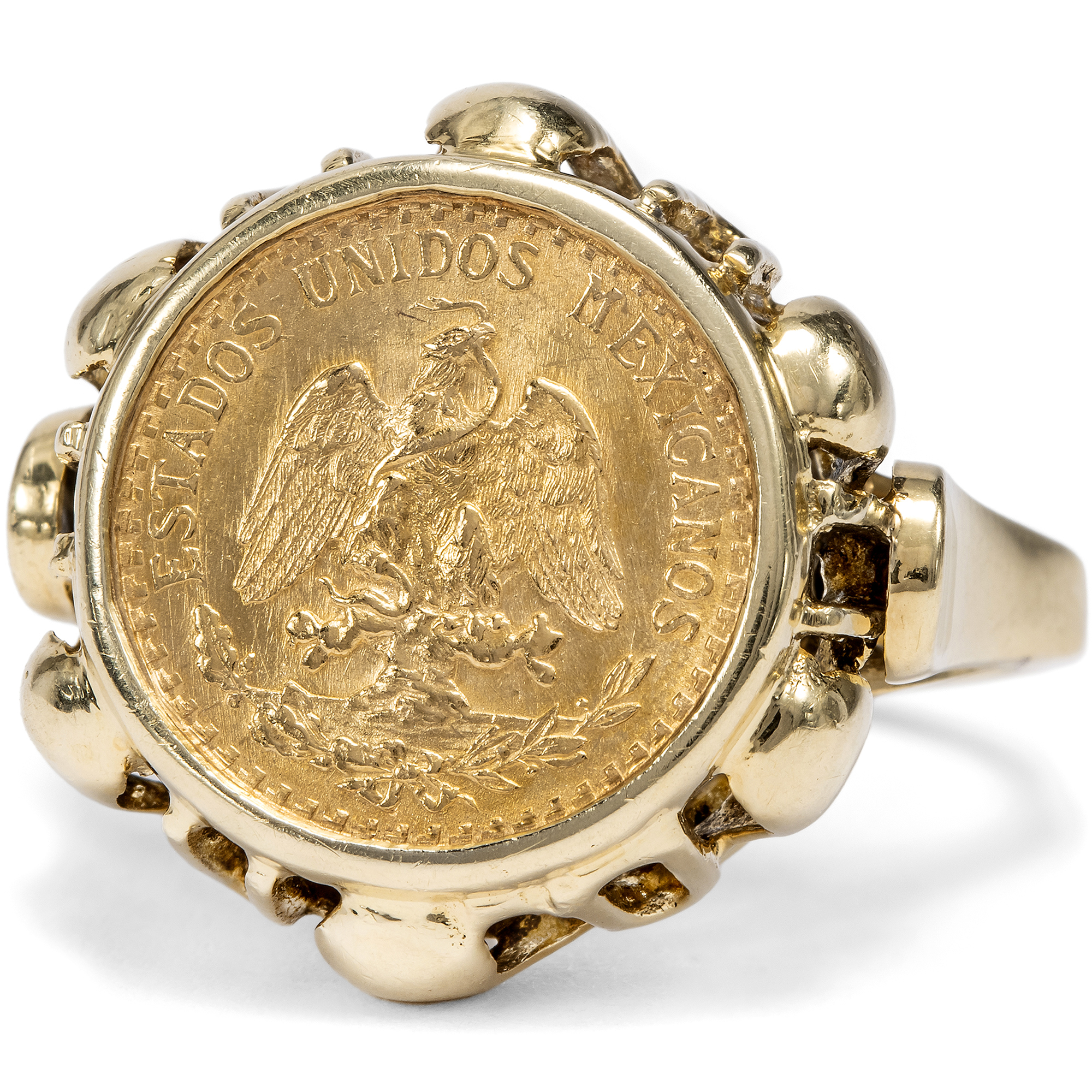 Ring With Dos Pesos Gold Coin From 1945 From Mexico, Germany Around 1955 Ring With Dos Pesos Gold Coin From 1945 From Mexico, Germany Around 1955