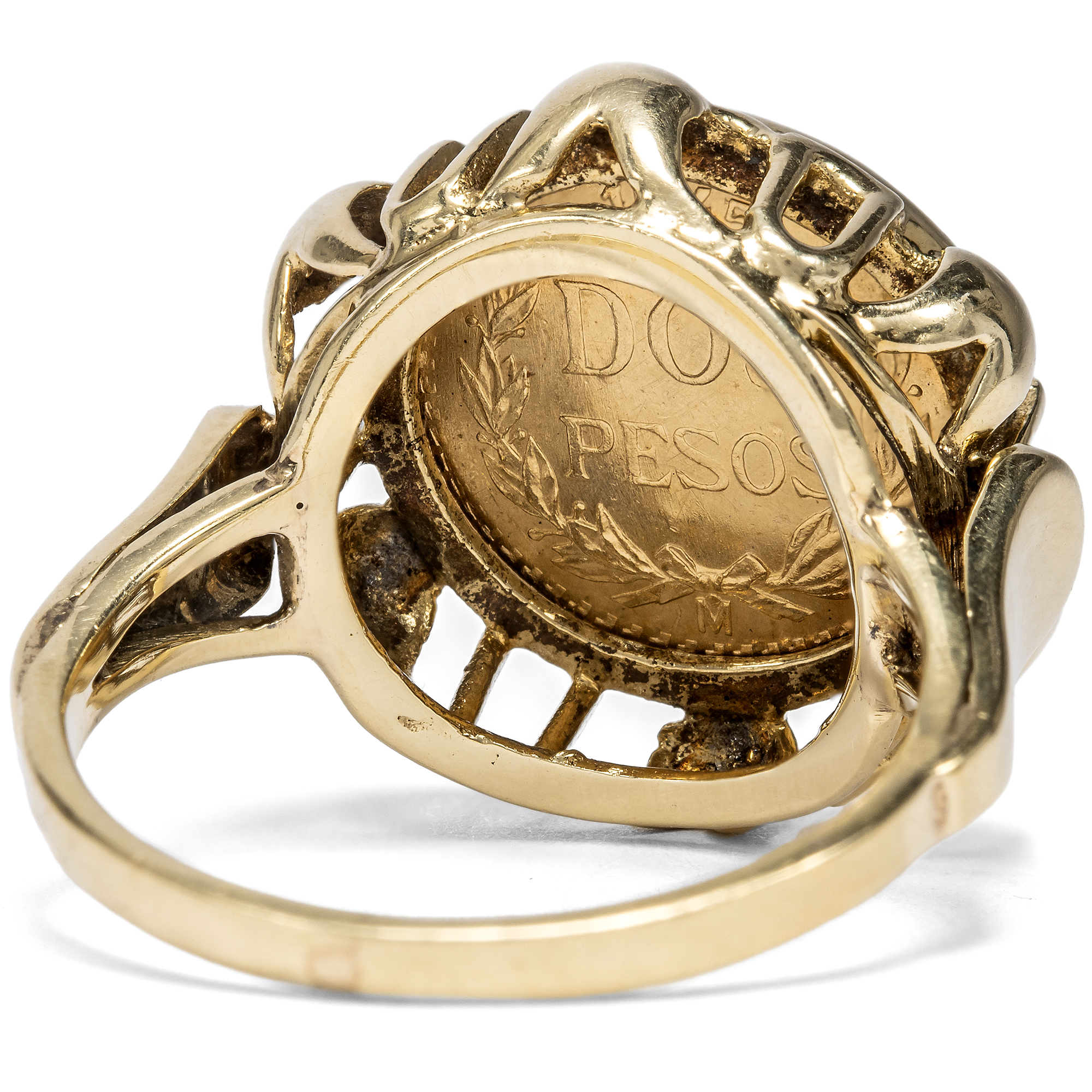 Ring With Dos Pesos Gold Coin From 1945 From Mexico, Germany Around 1955 Ring With Dos Pesos Gold Coin From 1945 From Mexico, Germany Around 1955