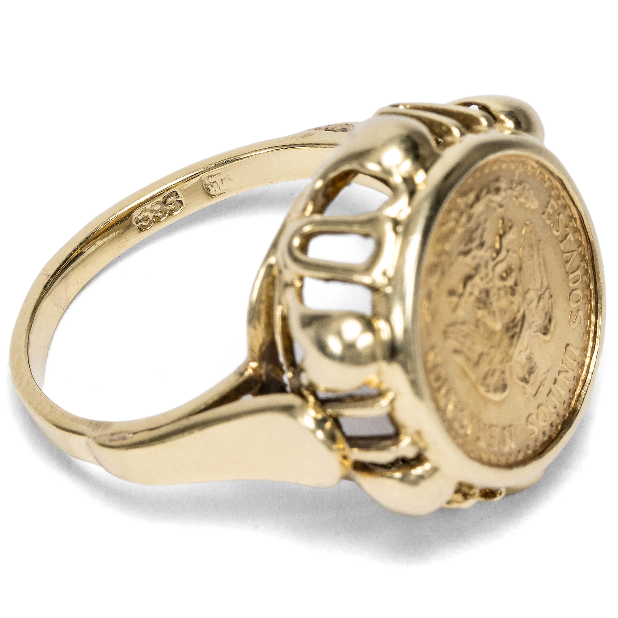 Ring With Dos Pesos Gold Coin From 1945 From Mexico, Germany Around 1955 Ring With Dos Pesos Gold Coin From 1945 From Mexico, Germany Around 1955