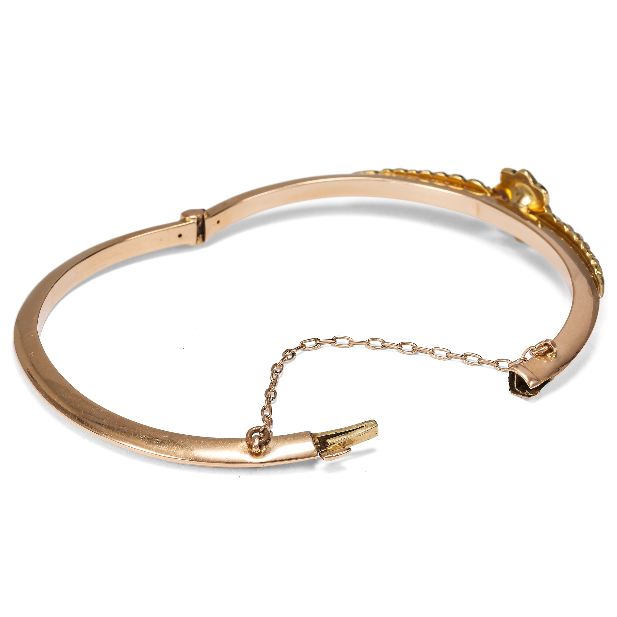 Zarter antiker Armreif aus Gold & Naturperlen, um 1900 Zarter antiker Armreif aus Gold & Naturperlen, um 1900