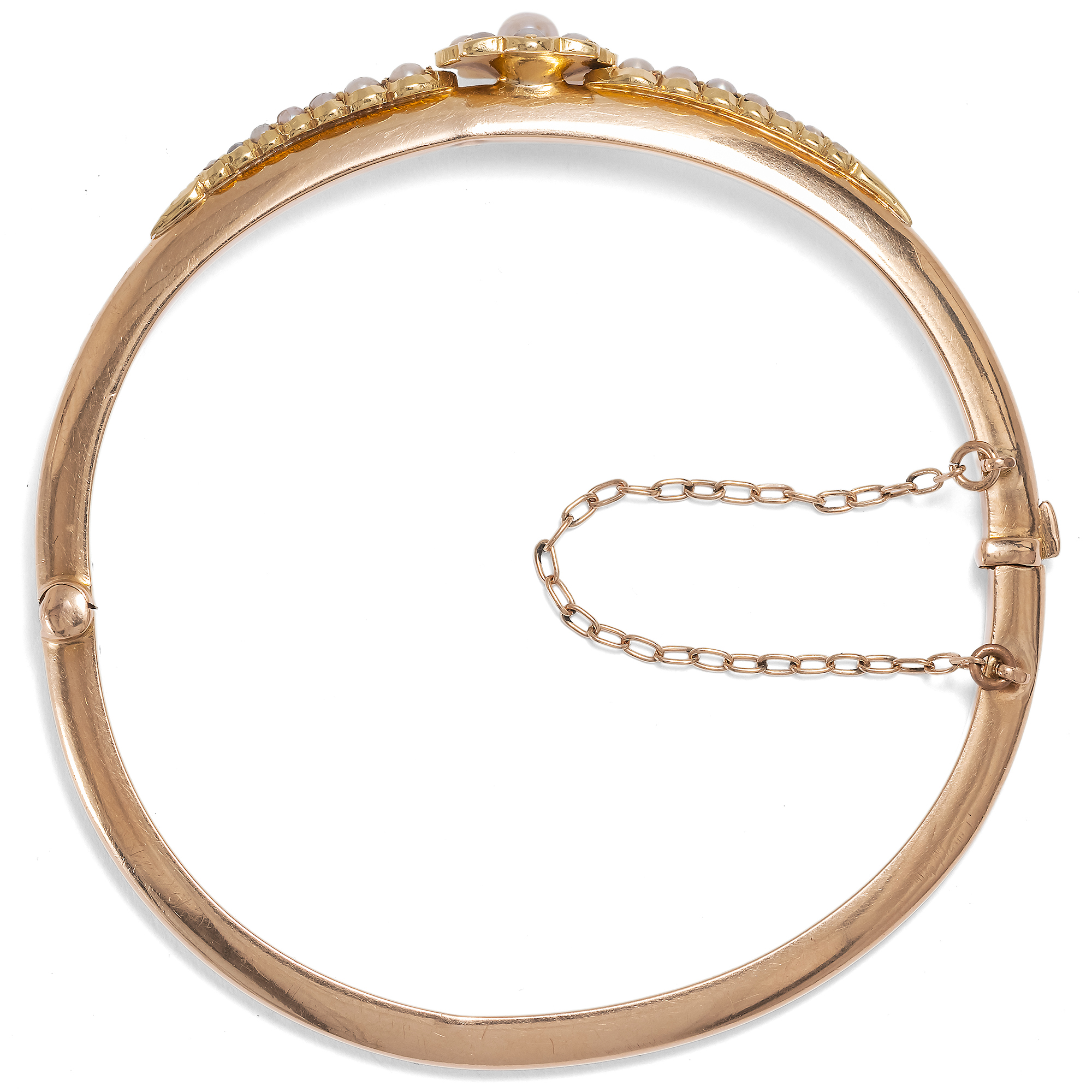 Zarter antiker Armreif aus Gold & Naturperlen, um 1900 Zarter antiker Armreif aus Gold & Naturperlen, um 1900