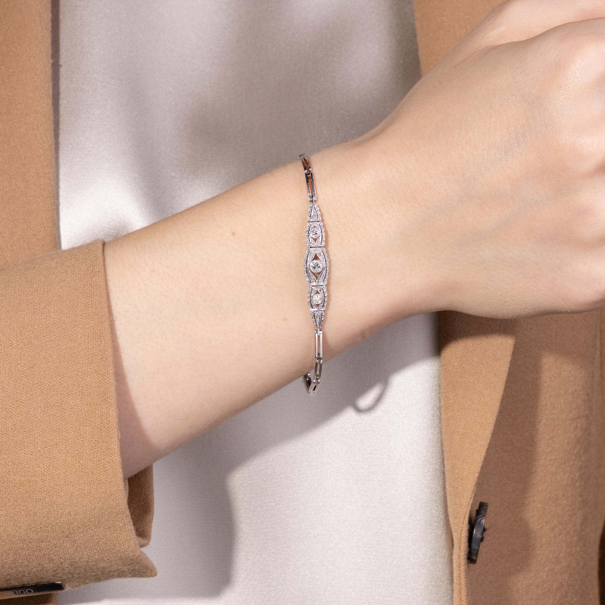 Delicate Diamond Bracelet in Platinum on White Gold, c. 1925 Delicate Diamond Bracelet in Platinum on White Gold, c. 1925