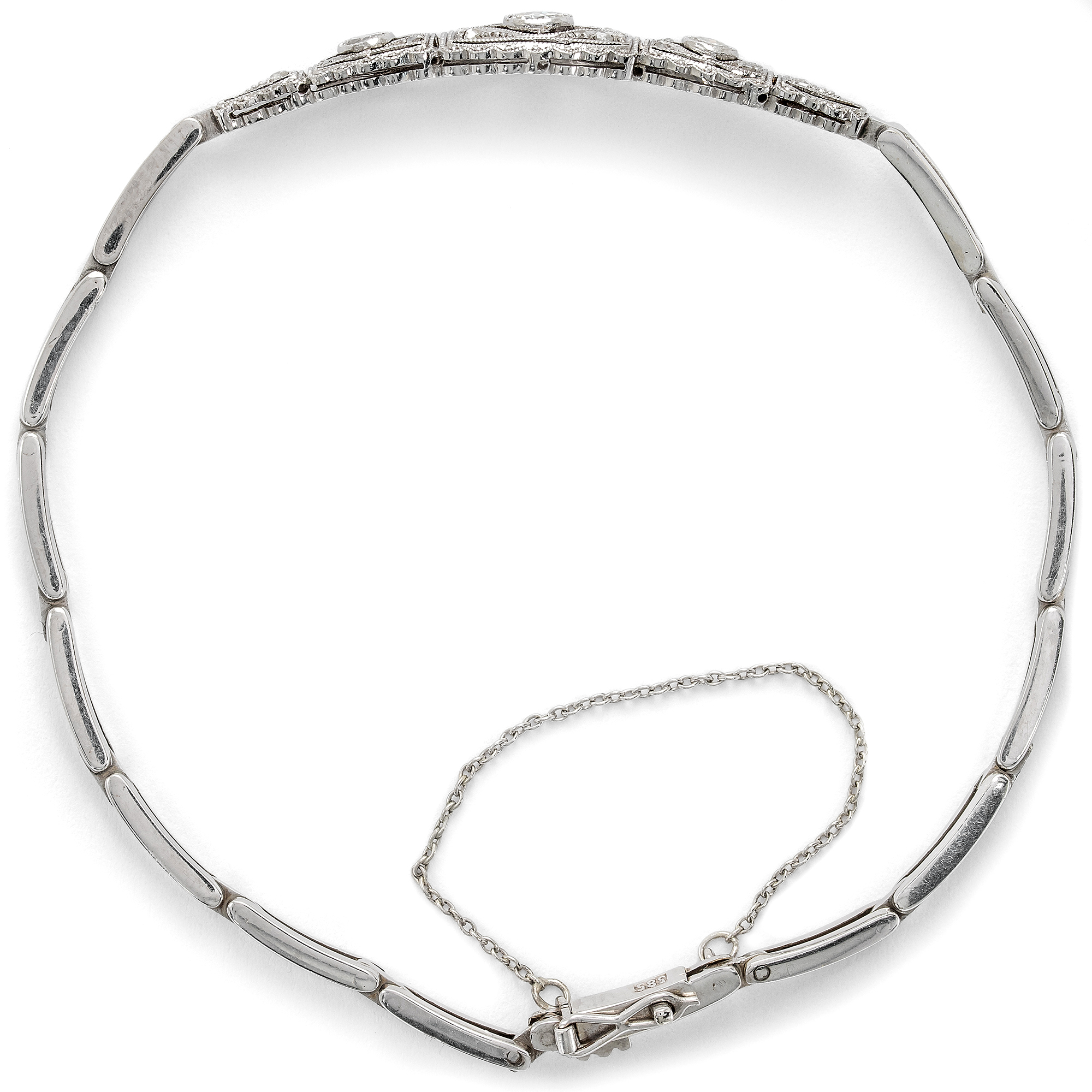 Delicate Diamond Bracelet in Platinum on White Gold, c. 1925 Delicate Diamond Bracelet in Platinum on White Gold, c. 1925