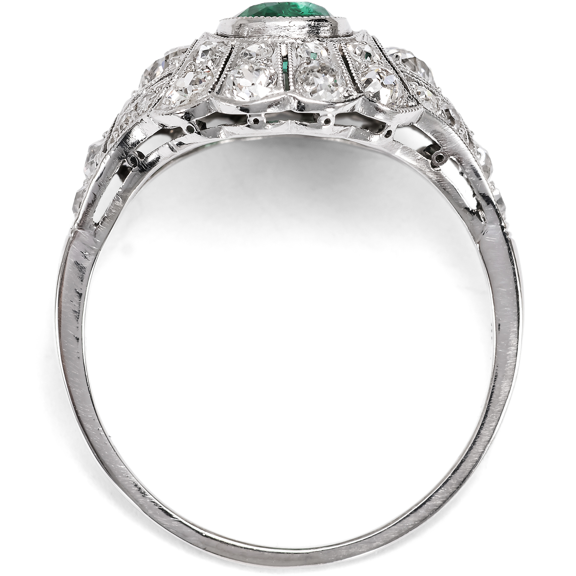 Eleganter Ring mit kolumbianischem Smaragd & Diamanten des Art Déco, um 1930 Eleganter Ring mit kolumbianischem Smaragd & Diamanten des Art Déco, um 1930