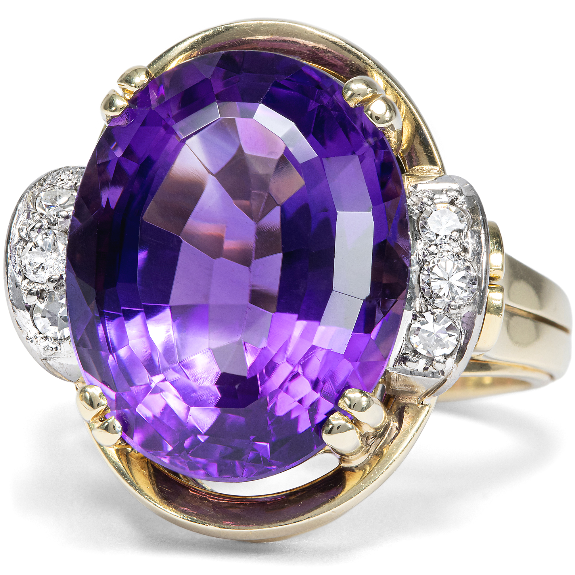 Großer vintage Ring mit Amethyst & Diamanten in Gold, datiert 1955 Großer vintage Ring mit Amethyst & Diamanten in Gold, datiert 1955