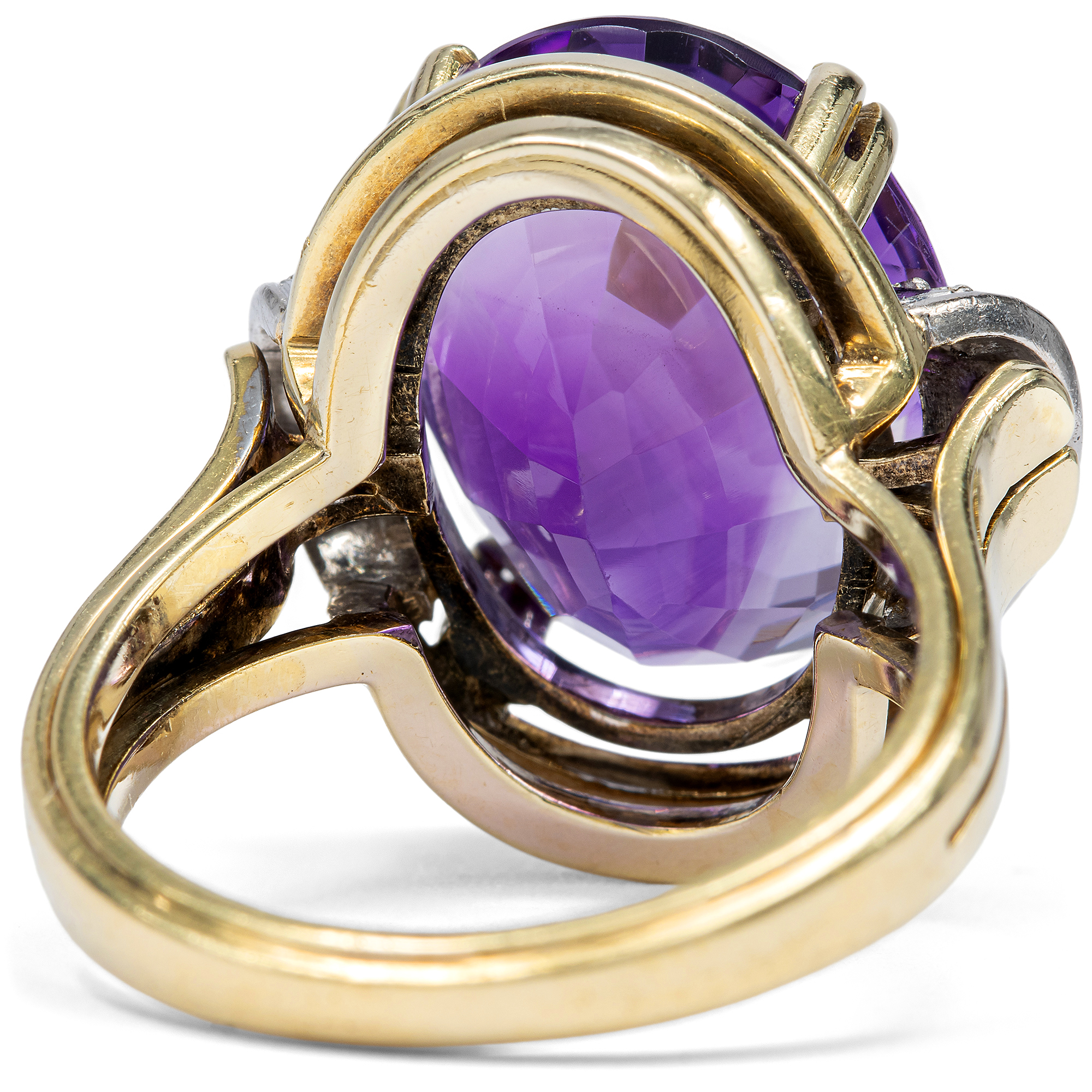 Großer vintage Ring mit Amethyst & Diamanten in Gold, datiert 1955 Großer vintage Ring mit Amethyst & Diamanten in Gold, datiert 1955