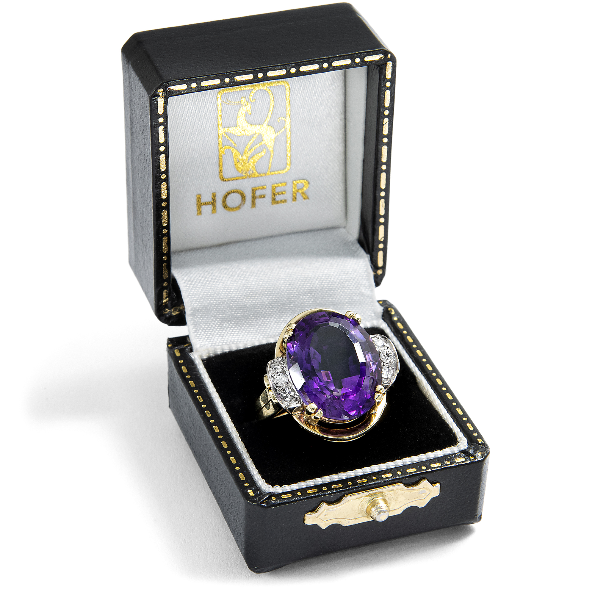 Großer vintage Ring mit Amethyst & Diamanten in Gold, datiert 1955 Großer vintage Ring mit Amethyst & Diamanten in Gold, datiert 1955