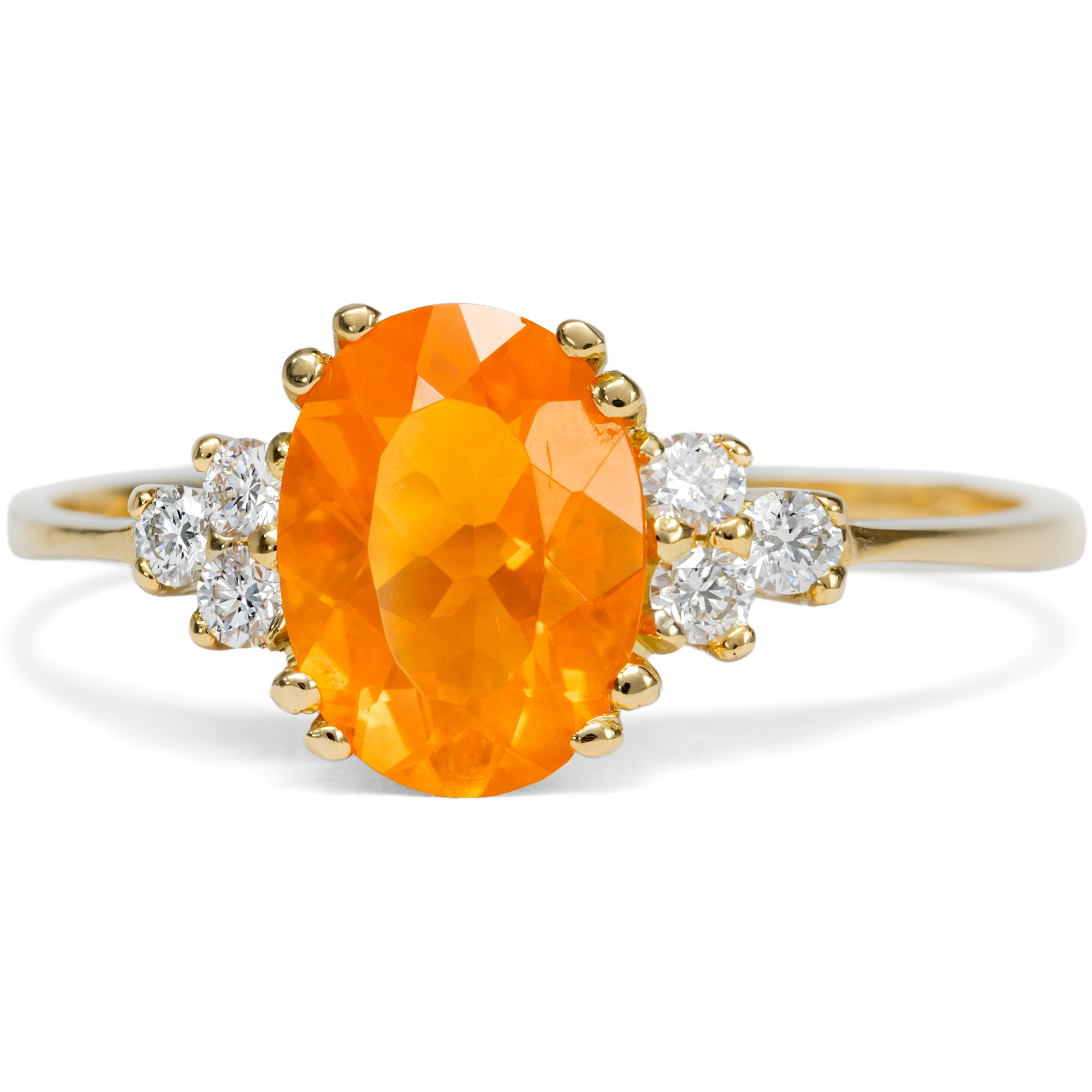 Zarter Ring mit Feueropal & Diamanten in Gold, aus unserer Werkstatt Zarter Ring mit Feueropal & Diamanten in Gold, aus unserer Werkstatt