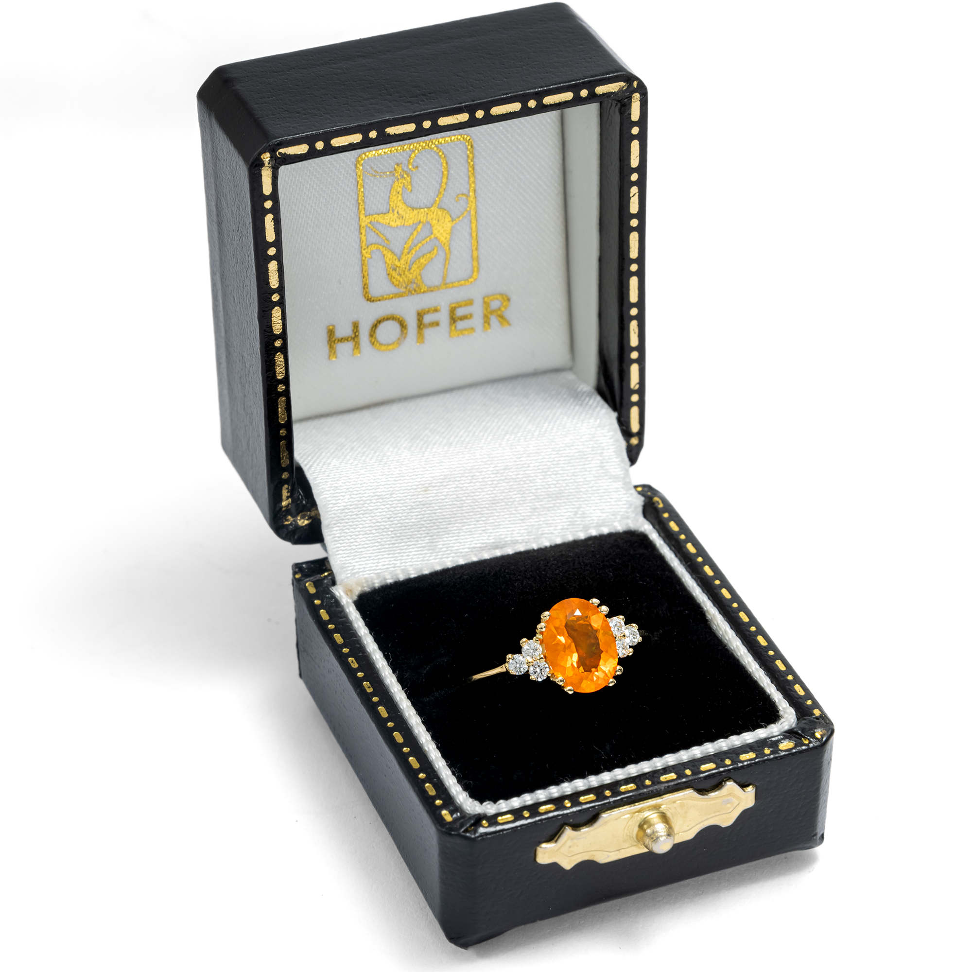 Zarter Ring mit Feueropal & Diamanten in Gold, aus unserer Werkstatt Zarter Ring mit Feueropal & Diamanten in Gold, aus unserer Werkstatt