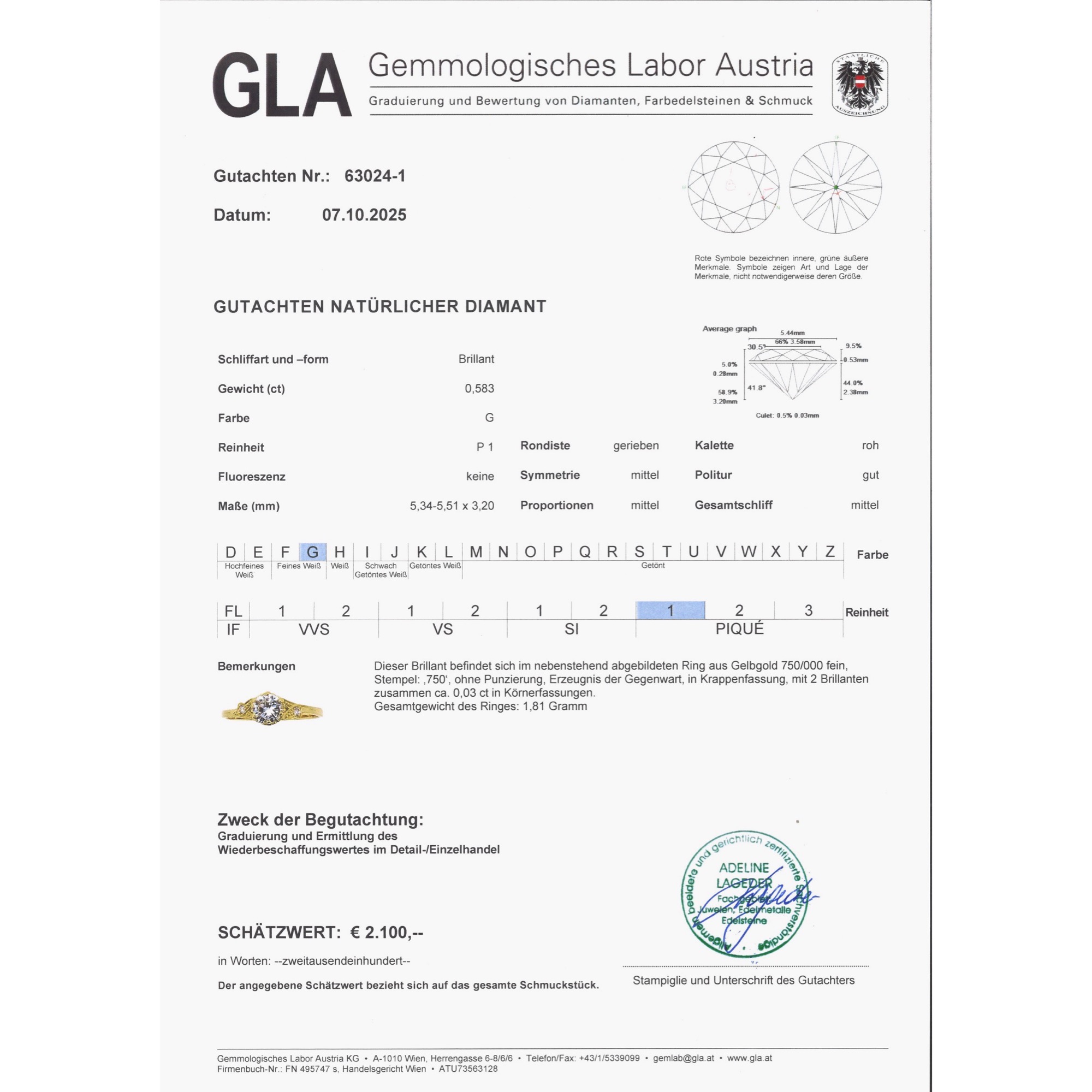 Delicate Ring with 0.58 Ct Brilliant in Yellow Gold from Our Workshop Delicate Ring with 0.58 Ct Brilliant in Yellow Gold from Our Workshop