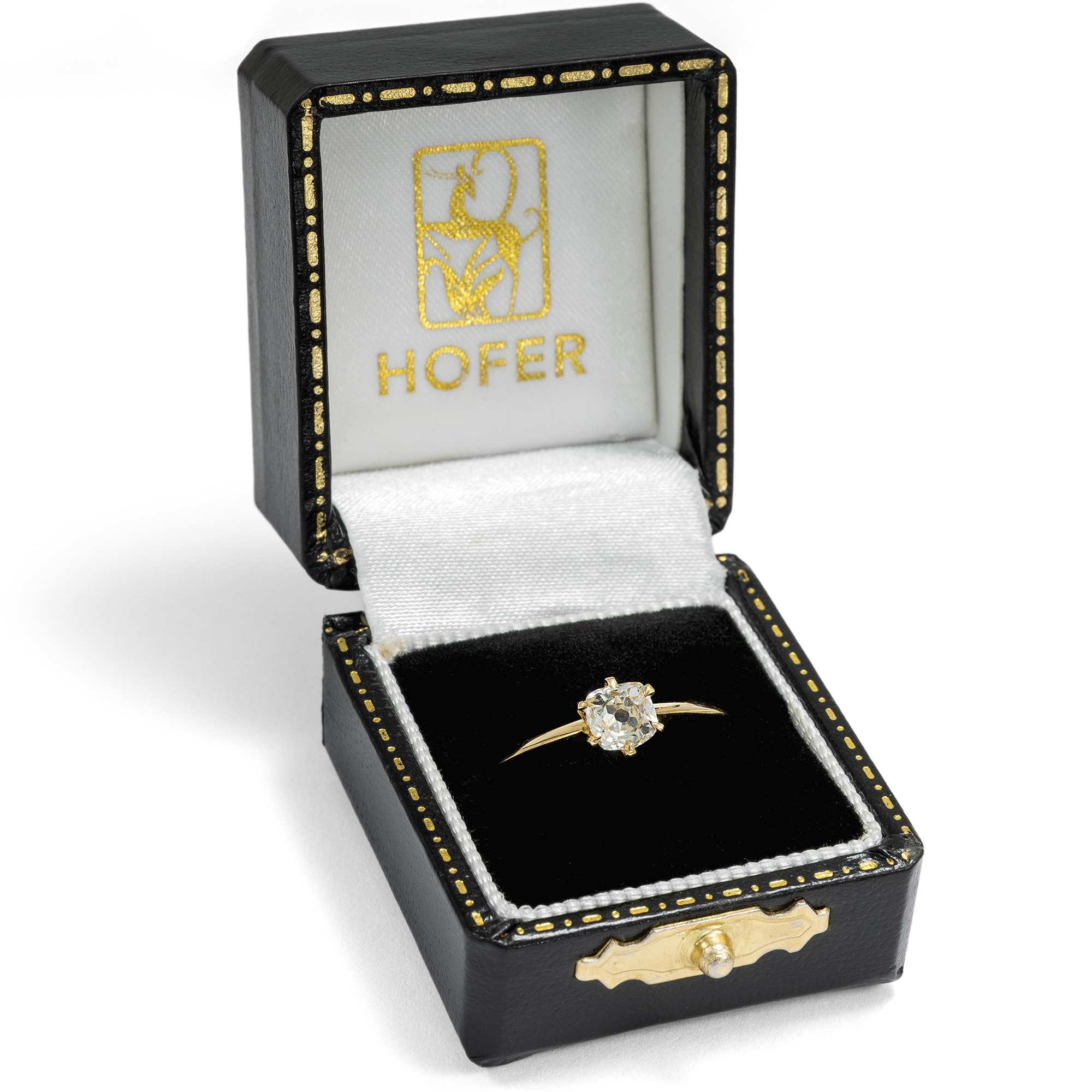 Verlobungsring mit 0,52 ct „Old Mine Cut“ Diamant in Gold aus unserer Werkstatt Verlobungsring mit 0,52 ct „Old Mine Cut“ Diamant in Gold aus unserer Werkstatt