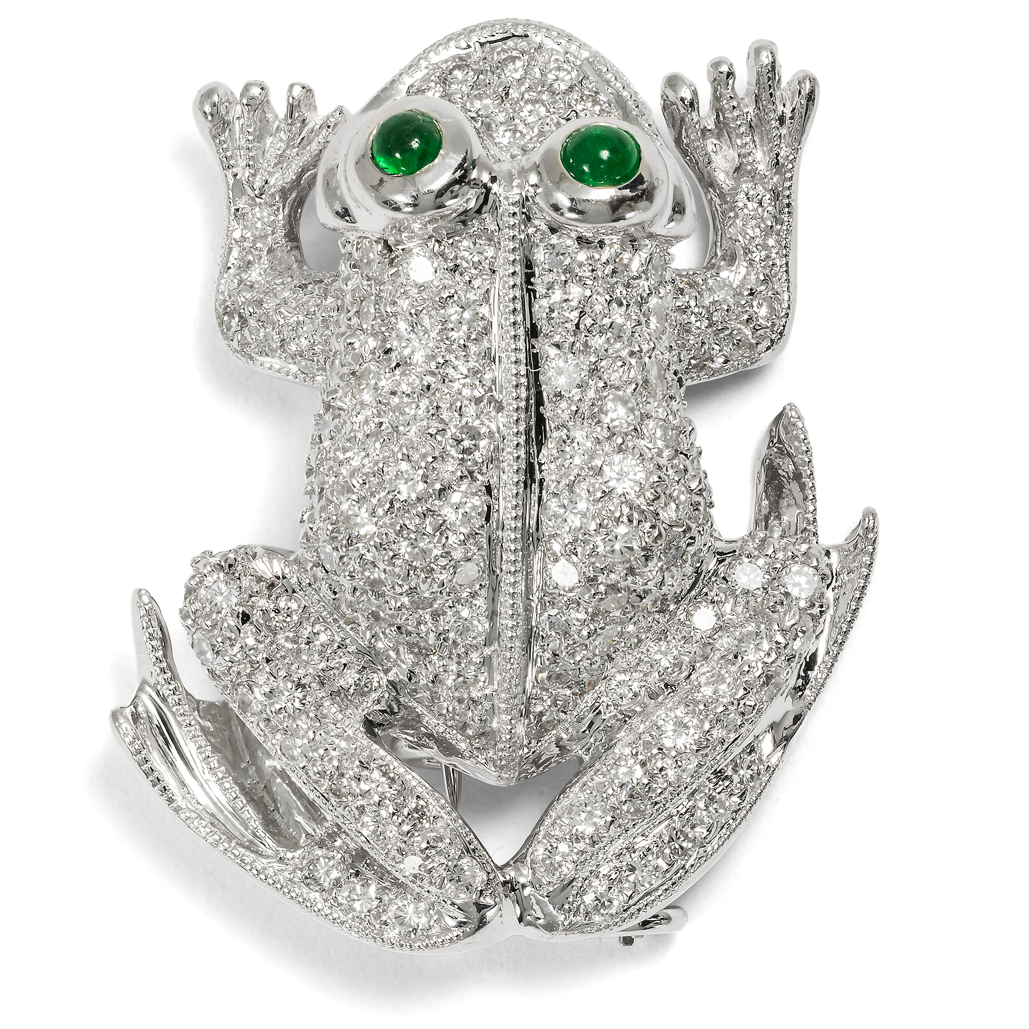 Contemporary Brooch with Diamonds & Emeralds in White Gold, c. 2000 Contemporary Brooch with Diamonds & Emeralds in White Gold, c. 2000