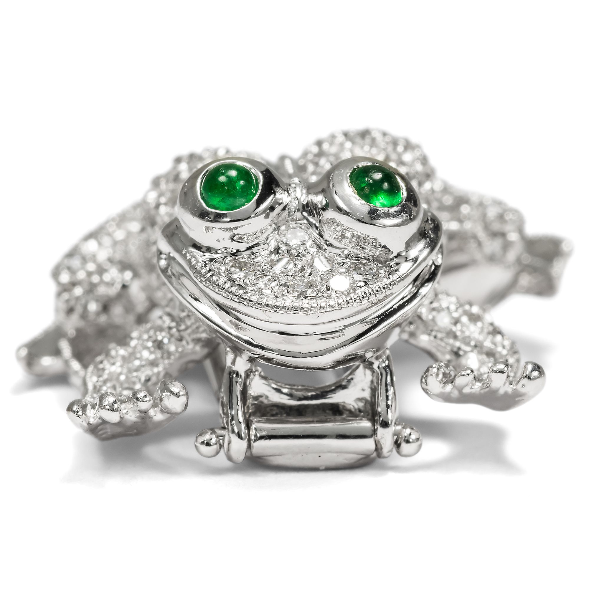 Contemporary Brooch with Diamonds & Emeralds in White Gold, c. 2000 Contemporary Brooch with Diamonds & Emeralds in White Gold, c. 2000